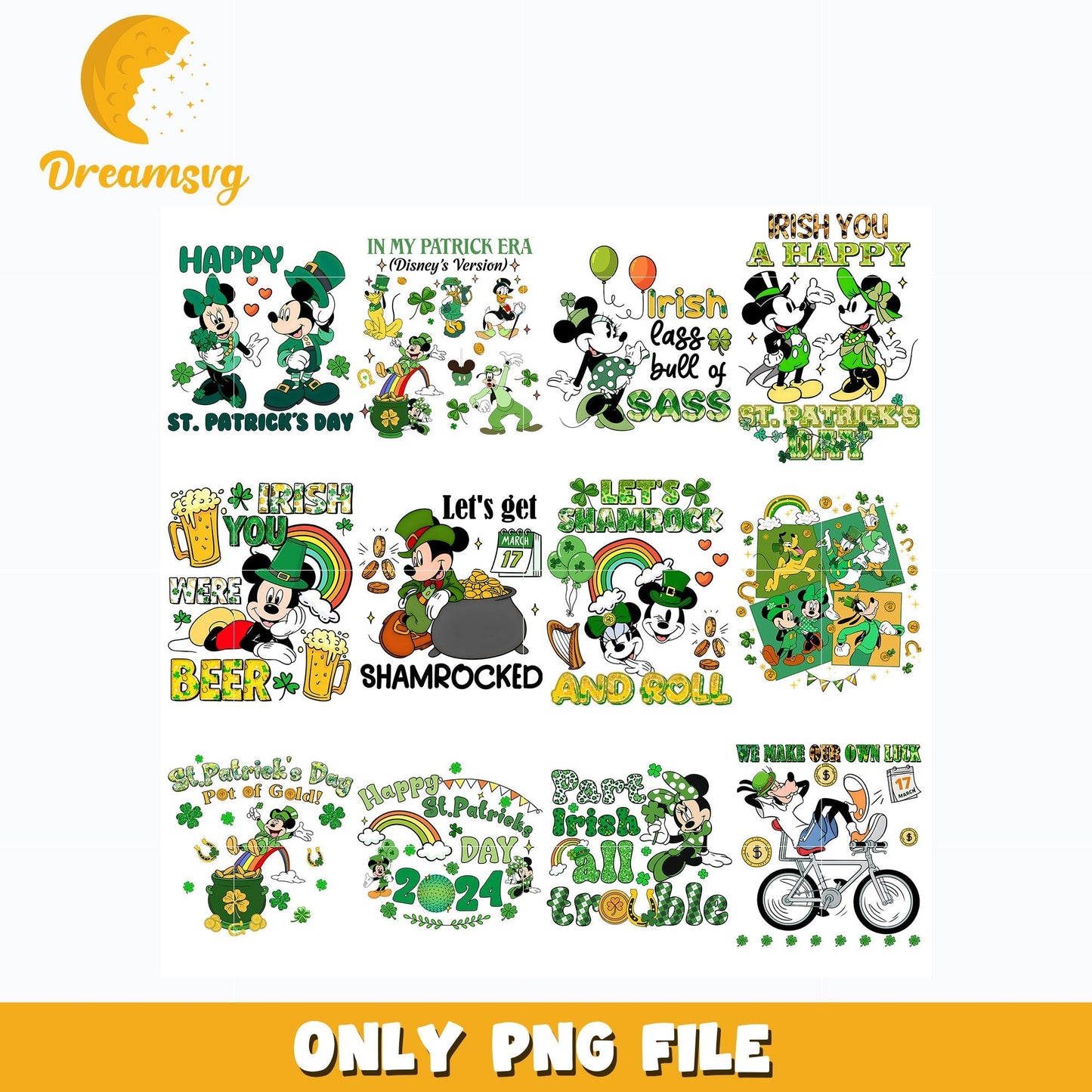 Mickey mouse and friends st.patrick day bundle png, Disney png, Digital download
