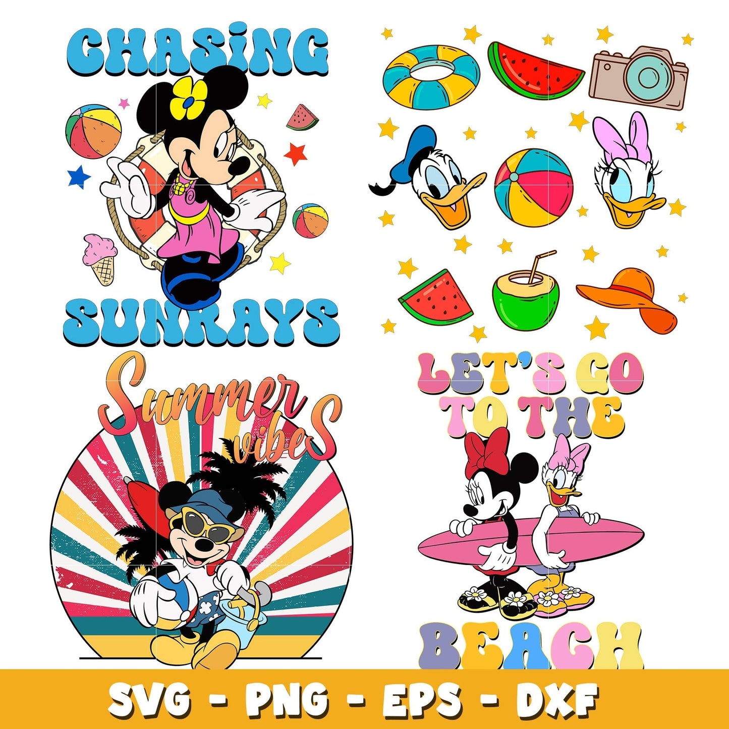 Mouse and friends Summer Vibes bundle svg, Disney cartoon svg, Digital download