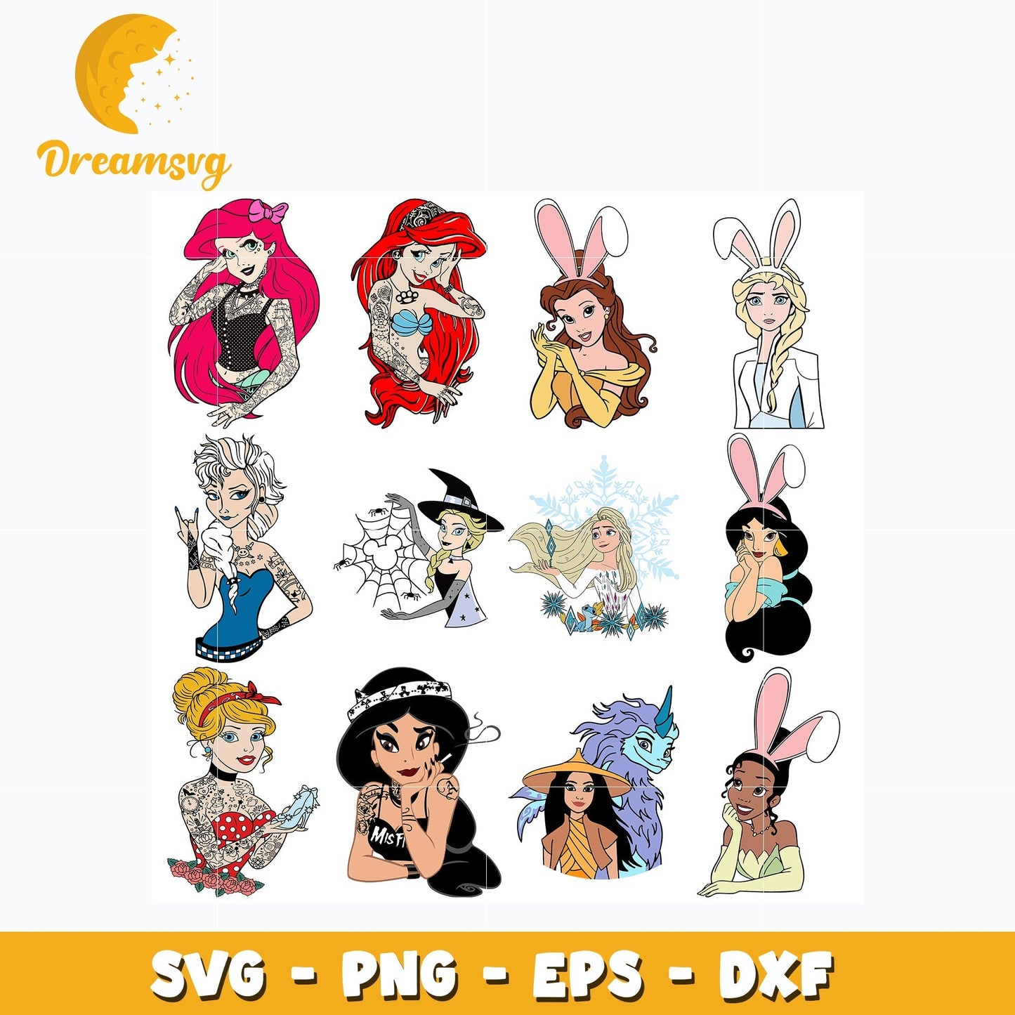 Punk Rock Disney Princess bundle svg, Princess svg, Disney svg, Digital download