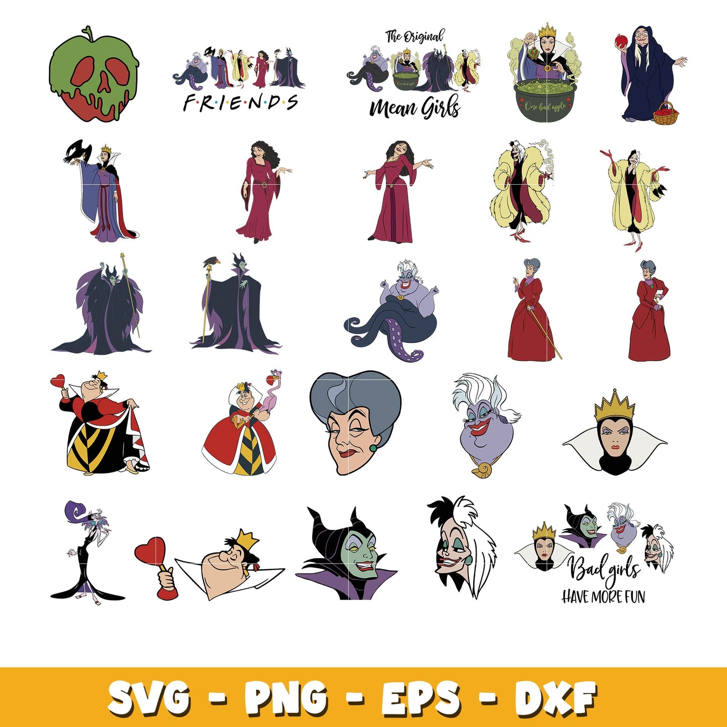 Disney Villain Cartoon Characters bundle svg, Disney cartoon svg, Digital download