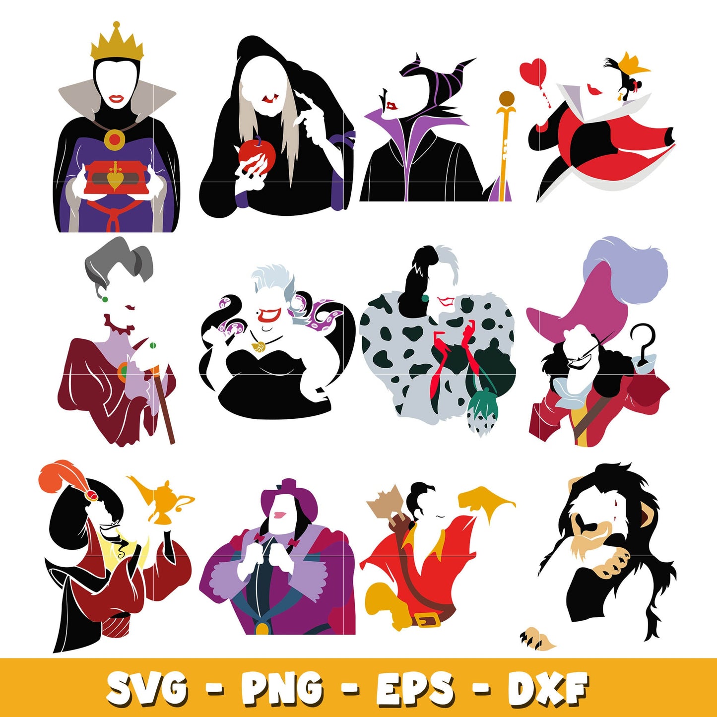 Disney Villains Vinyl Stickers bundle svg, Disney cartoon svg, Digital download