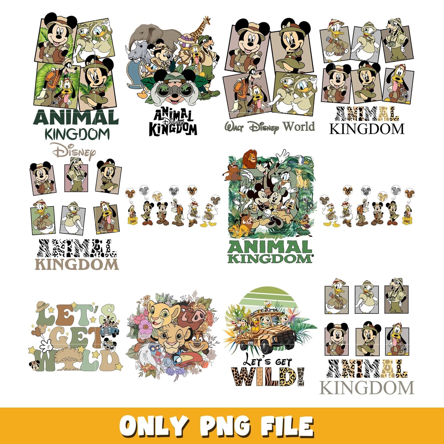 Disney Mickey and Friends Animal Kingdom bundle png, Disney cartoon png, Digital download