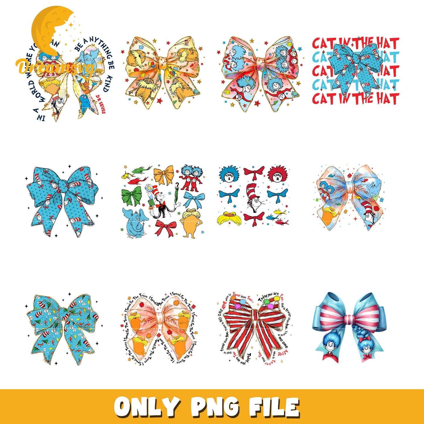 Dr. Seuss Themed Bow Bundle PNG Files for Crafting
