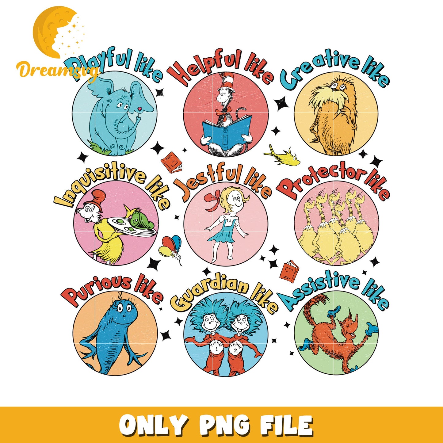 Dr Seuss Character PNG Sublimation Designs