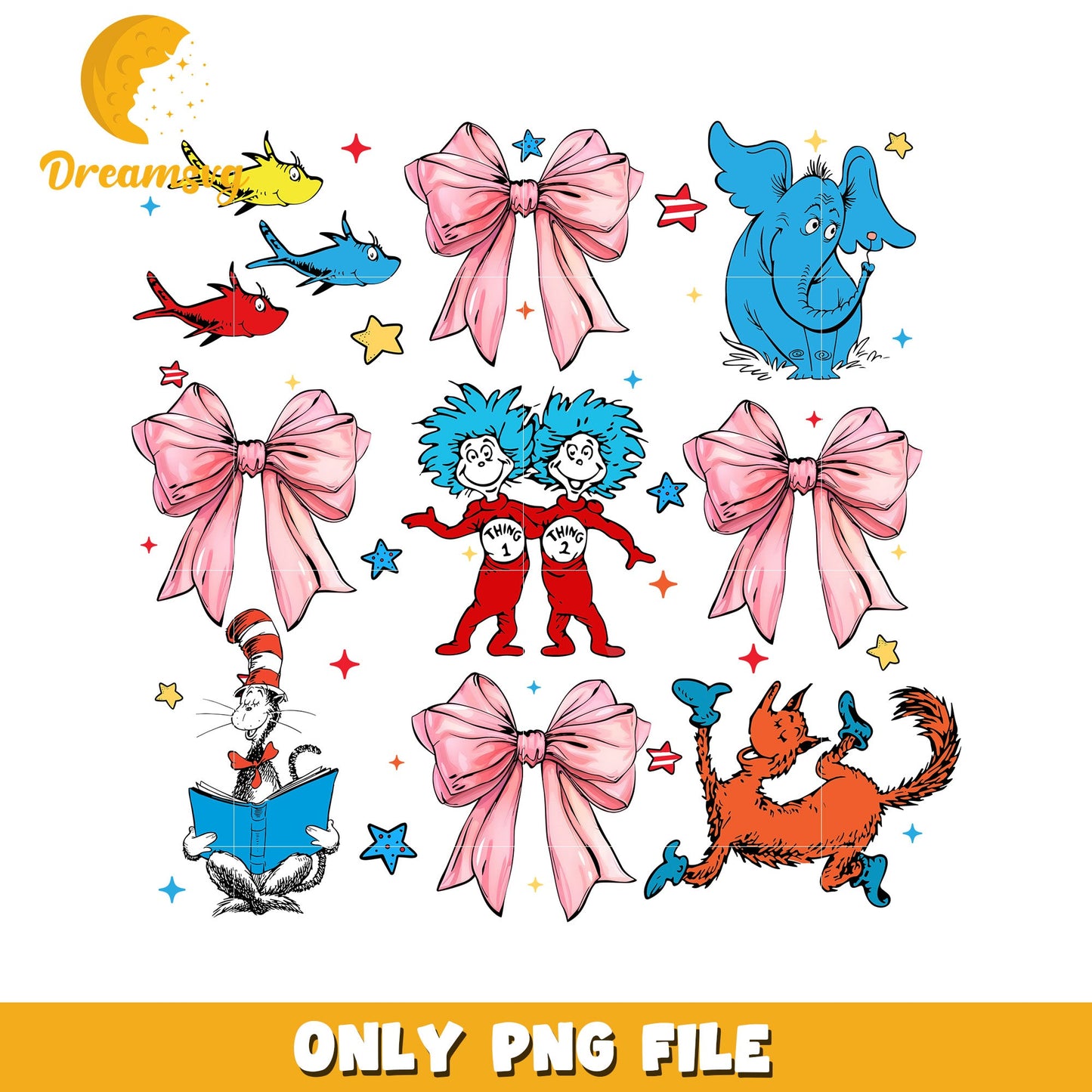 Dr Seuss Characters and Bows PNG Clipart for Kids