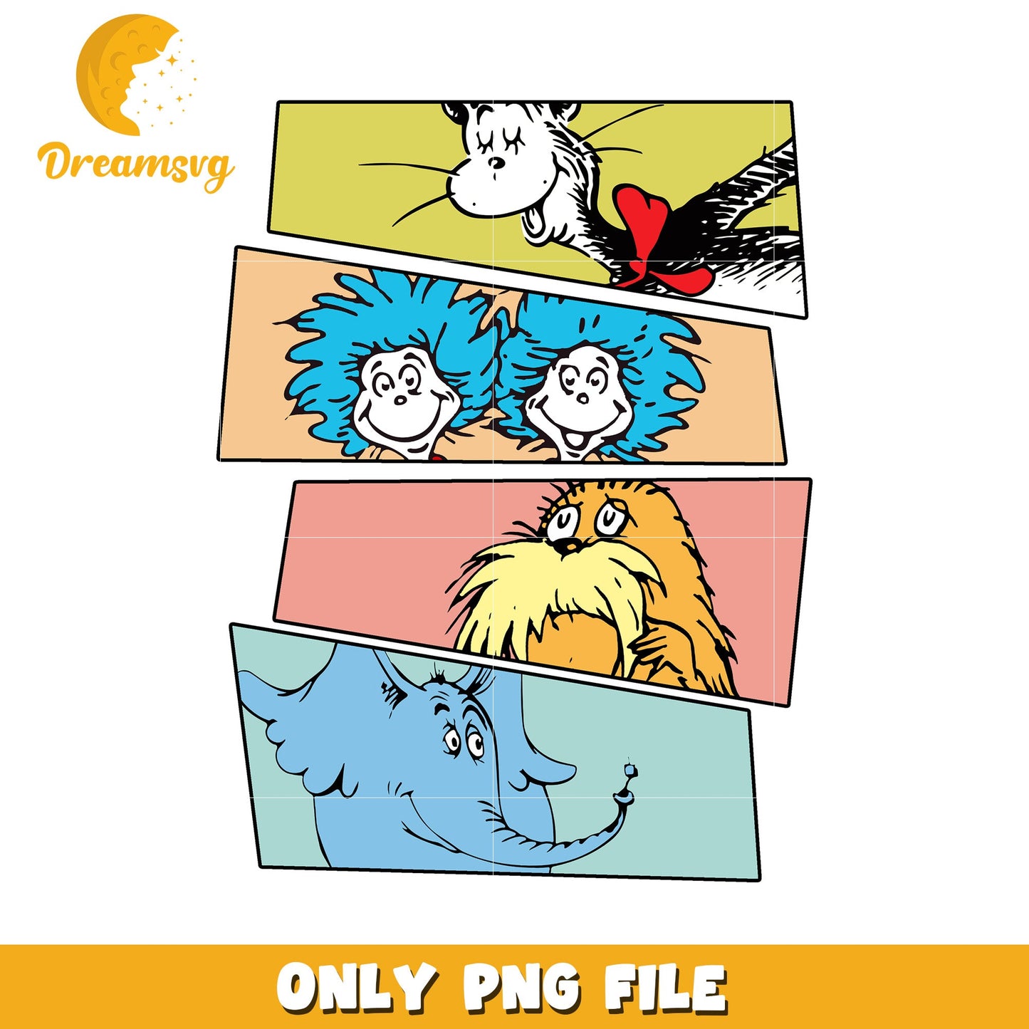 Dr Seuss PNG Cat, Thing 1, Thing 2, Lorax