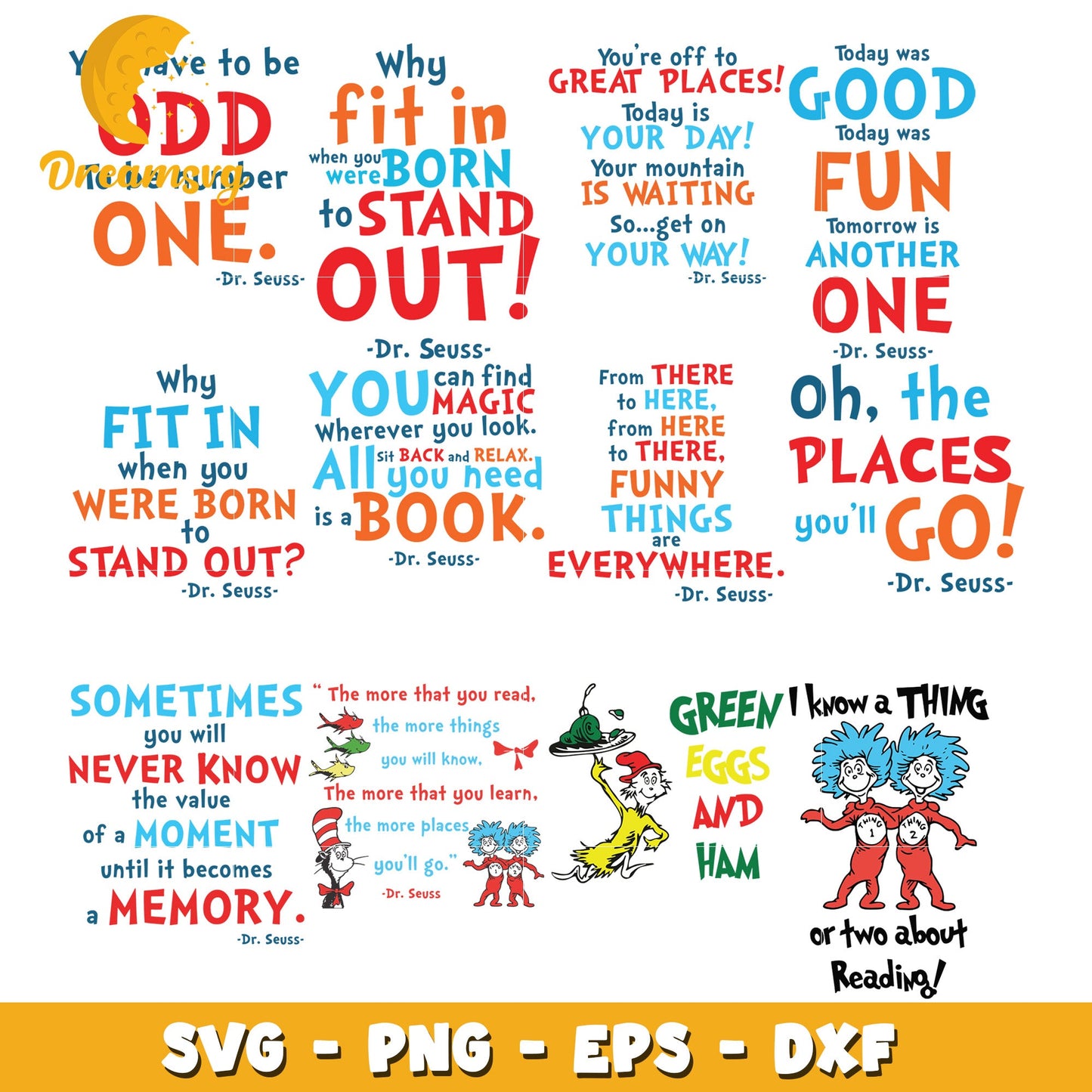 Dr Seuss Quote Bundle SVG for Creative Projects
