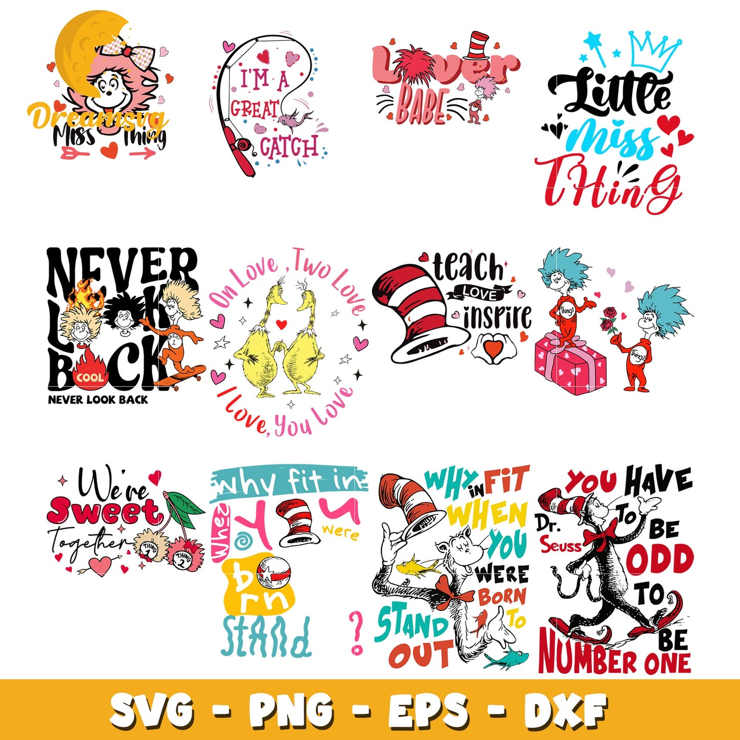 Dr Seuss SVG Bundle Cute Quotes & Designs