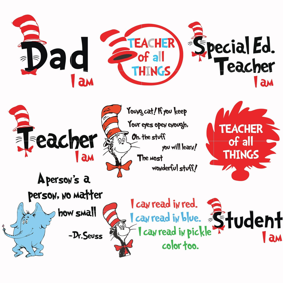 Dr seuss bundle svg, dr seuss svg, dr seuss quotes svg, png, dxf, eps digital file