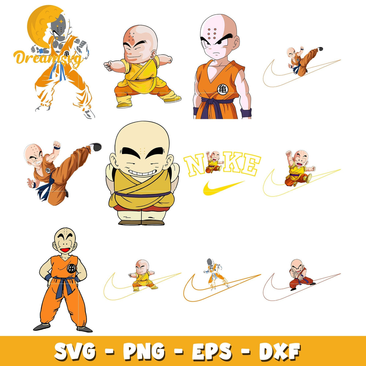 Krillin character bundle design svg, krillin dragon ball svg