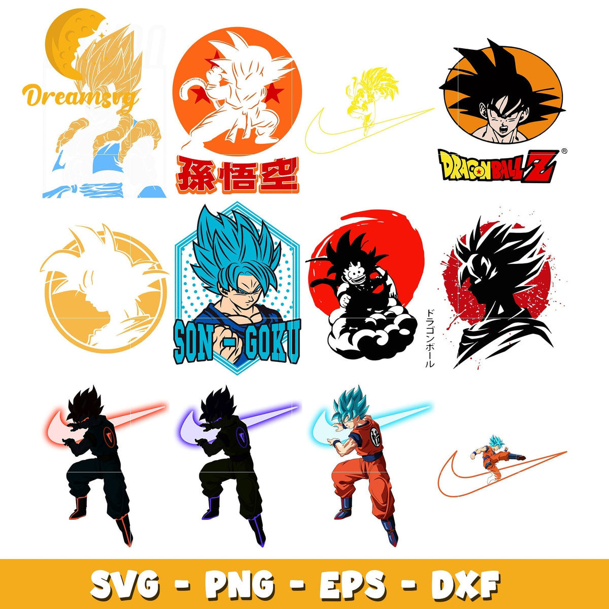 Son goku character bundle design svg, dragon ball anime svg