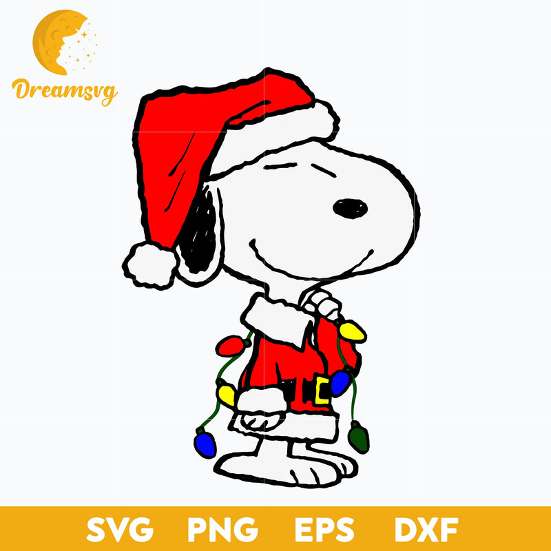 Snoopy Santa Hat Christmas Lights SVG, Snoopy Christmas SVG, Christmas SVG, PNG DXF EPS Digital File.