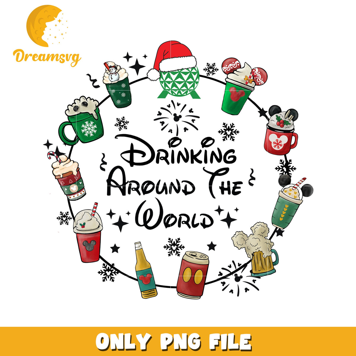 Drink around the world png, merry disney png, holiday magic png
