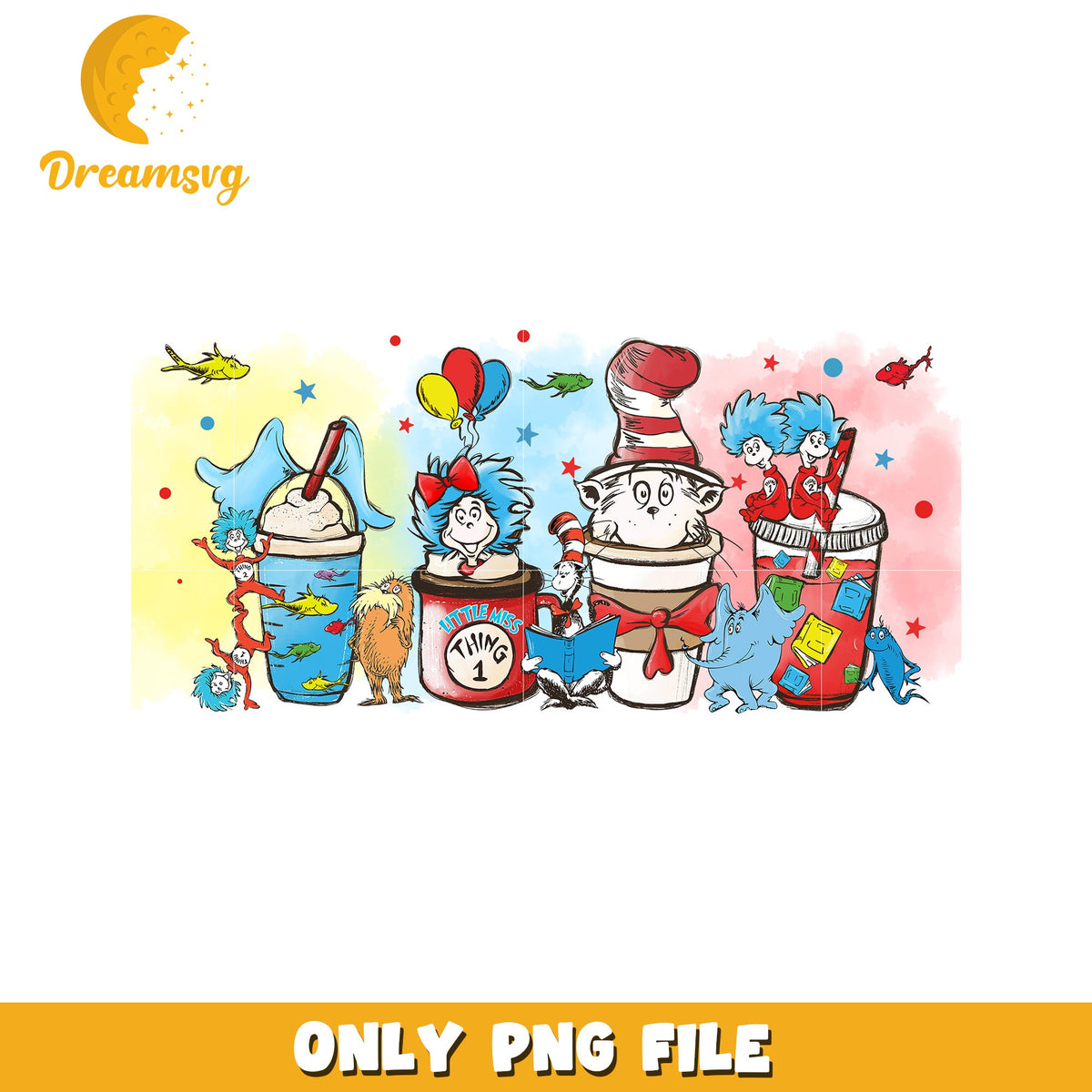 Dr seuss coffee cup design png, dr seuss characters png