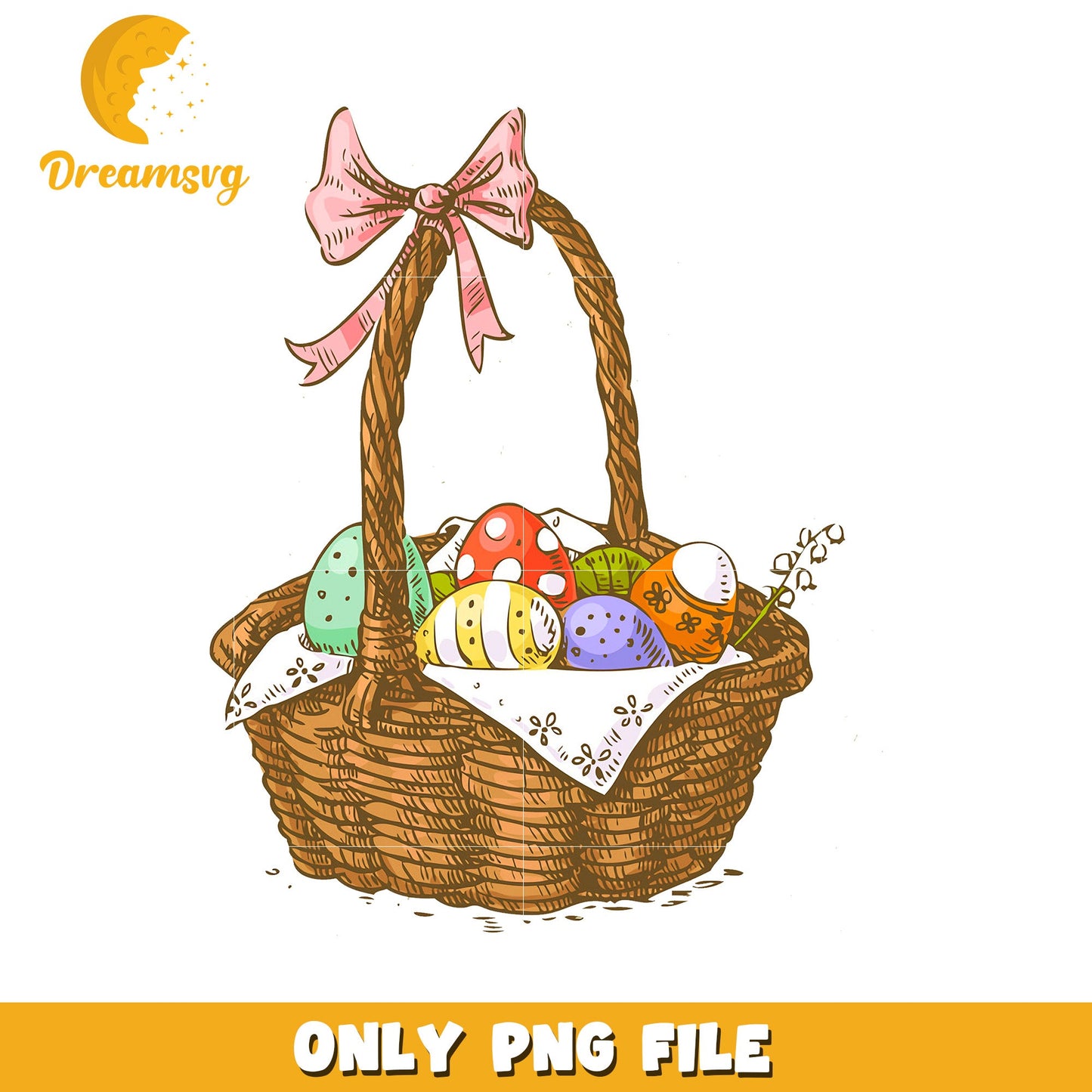Easter Basket PNG Colorful Eggs & Bow