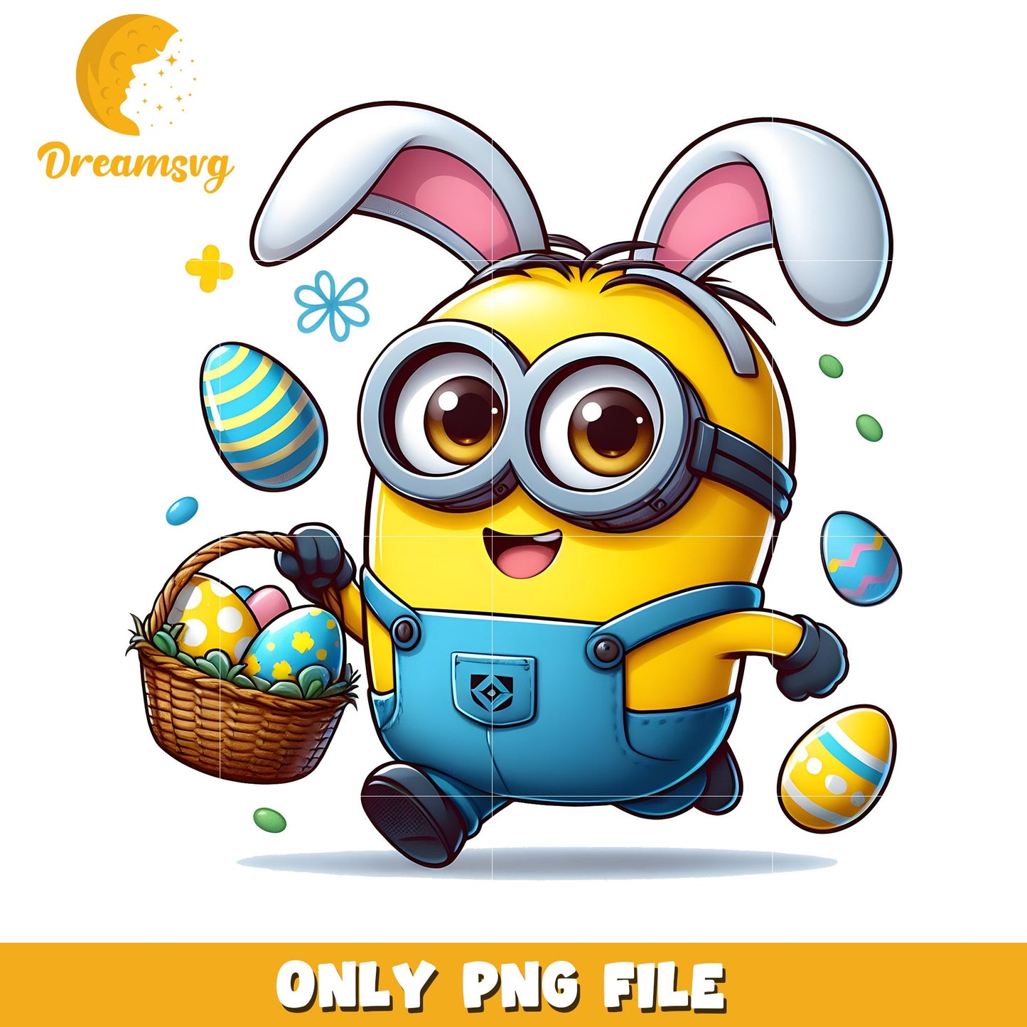 Easter Minion PNG Cute Bunny Minion with Eggs
