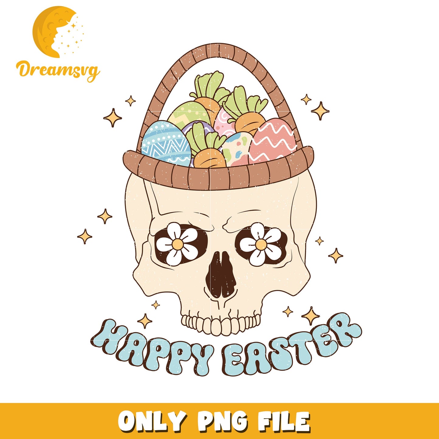 Easter Skull PNG Graphic with Colorful Eggs Design
