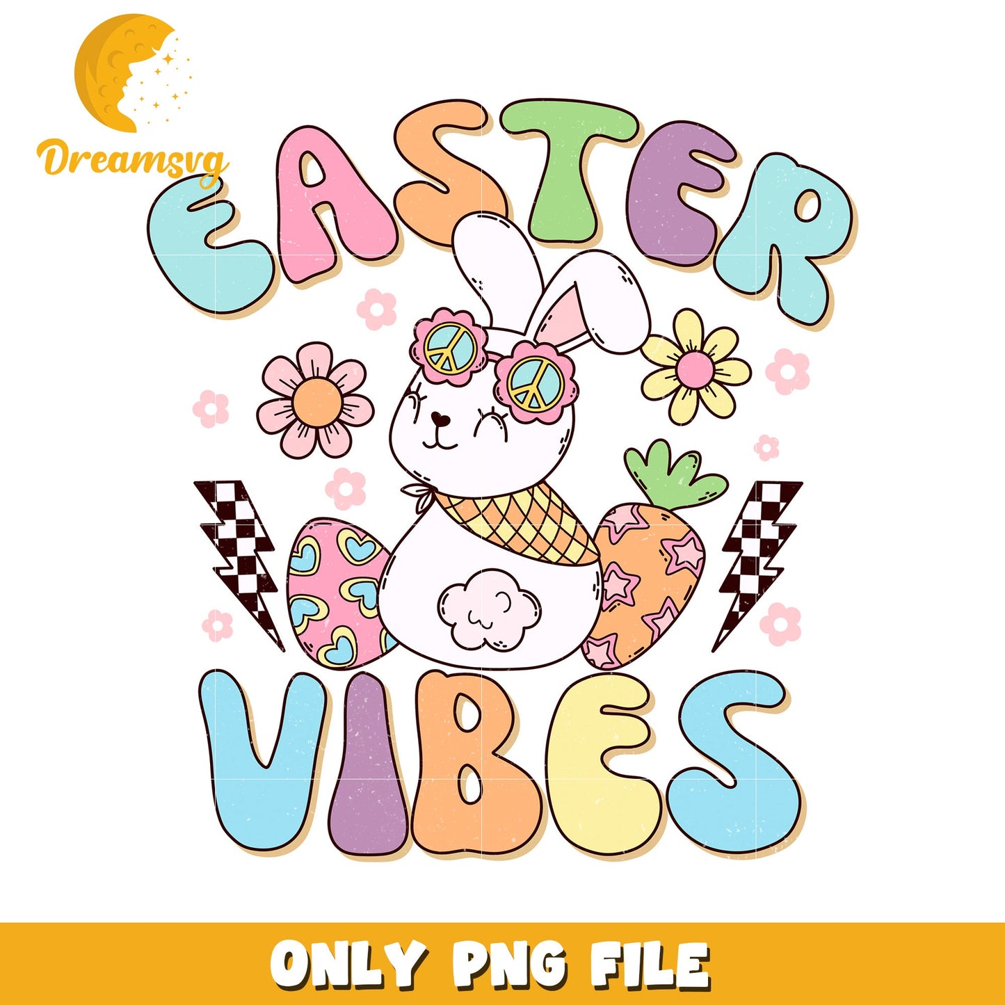 Easter Vibes Cute Bunny and Colorful Decorations PNG