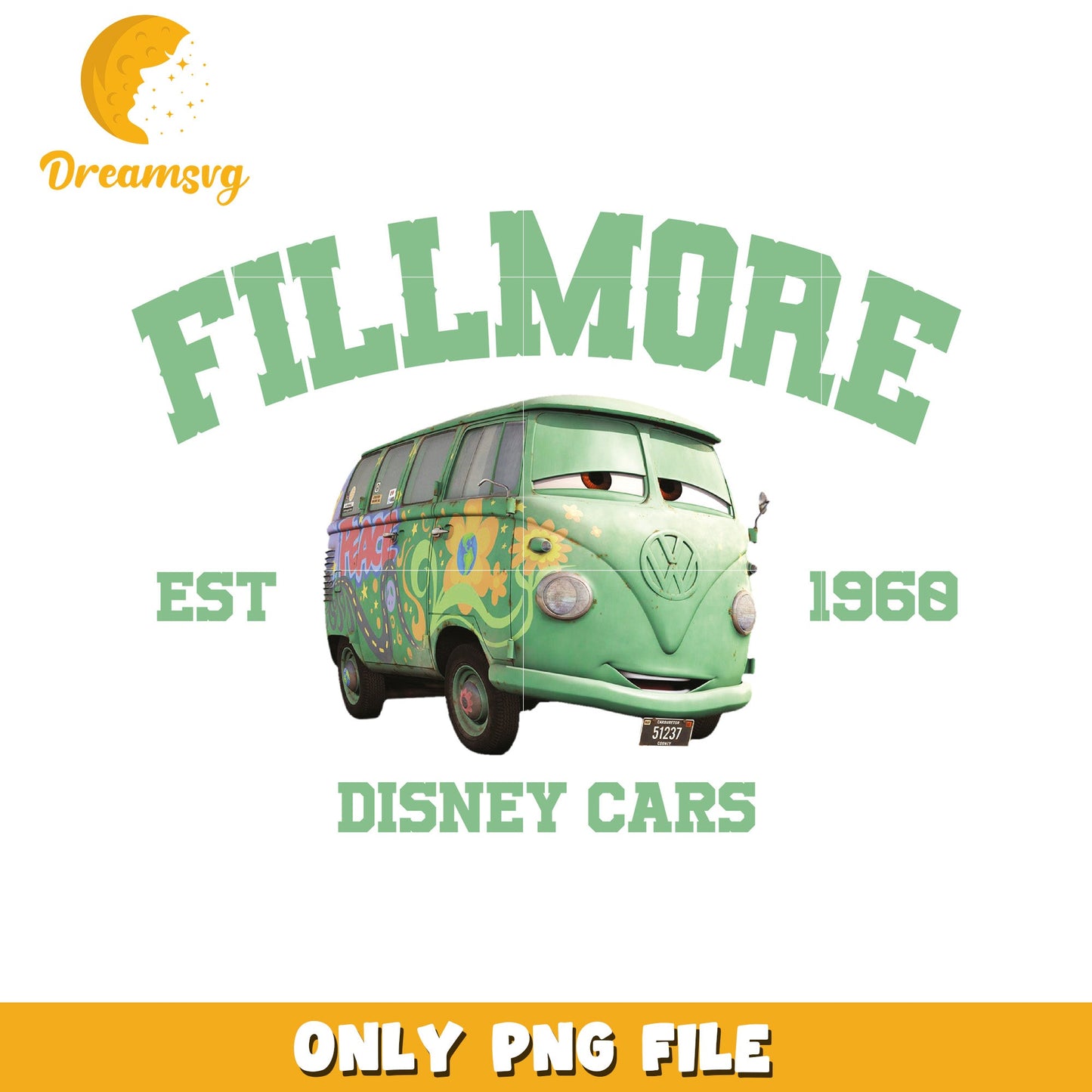 Fillmore Volkswagen PNG File from Disney Cars 1960 Design