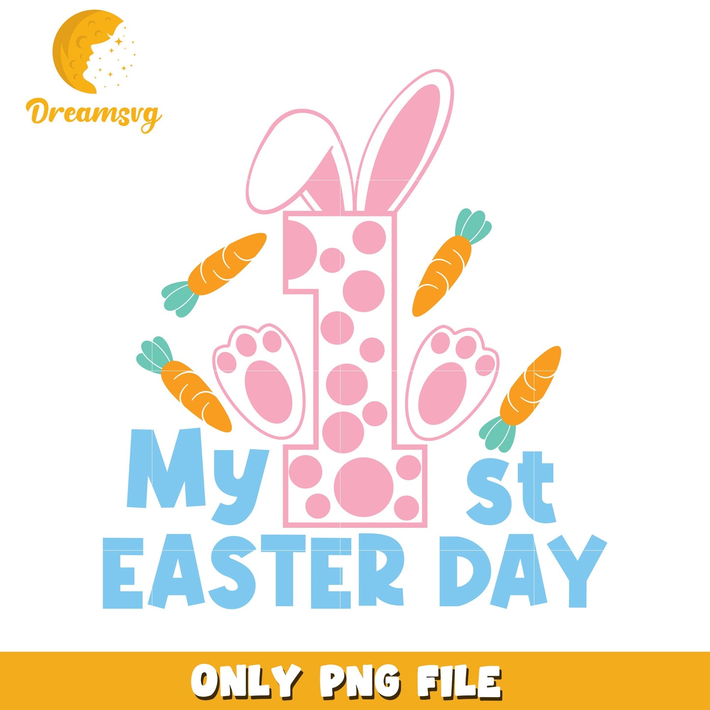 First Easter Day Celebration with Bunny and Carrots PNG