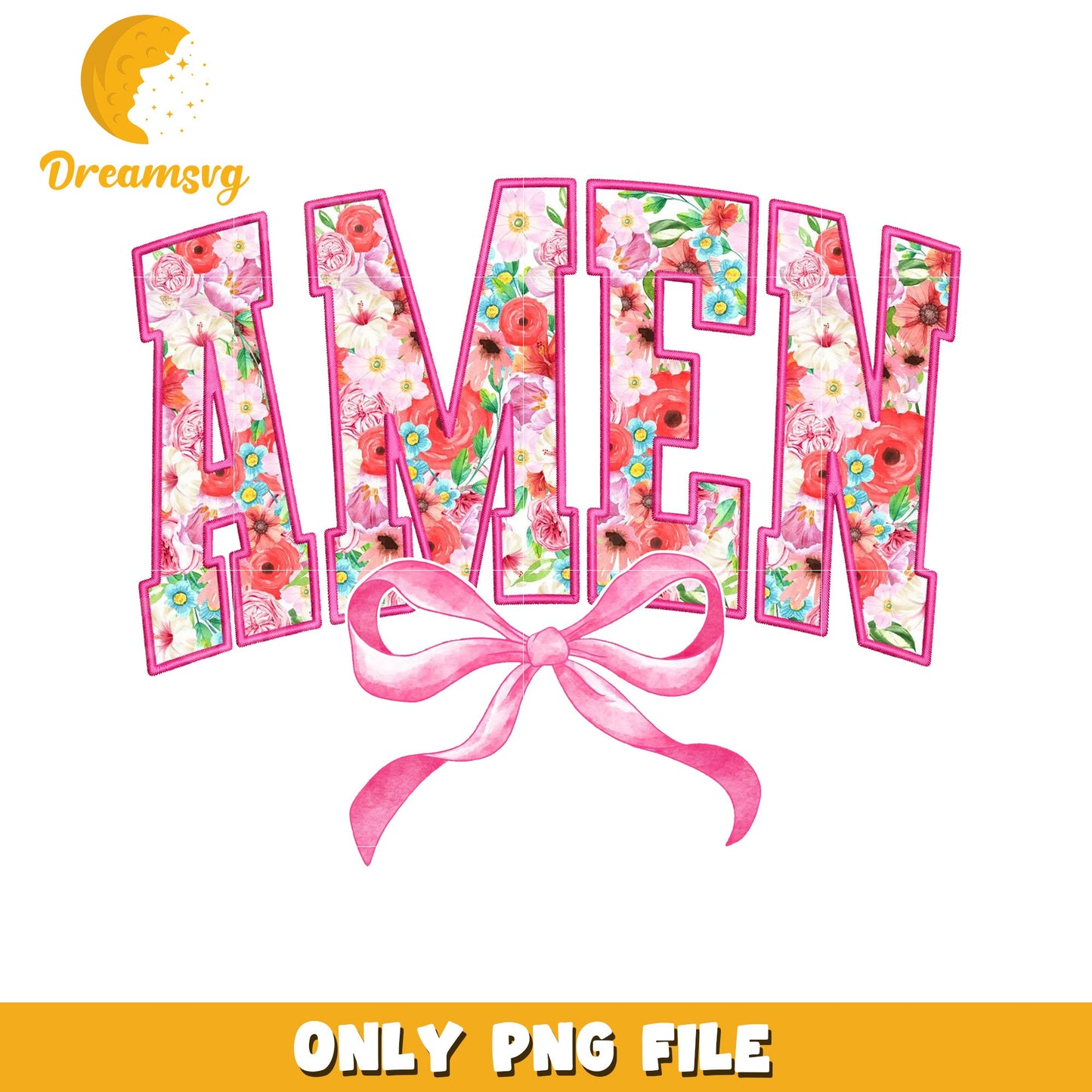 Floral Amen PNG Design Pink Bow & Flowers