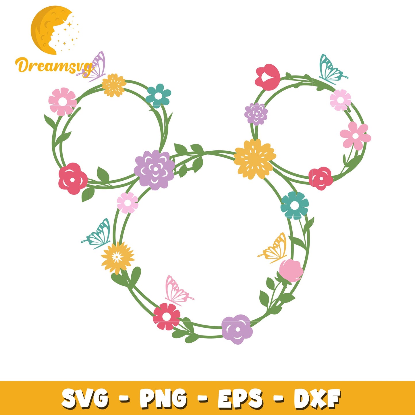 Floral Mickey SVG PNG EPS DXF Files