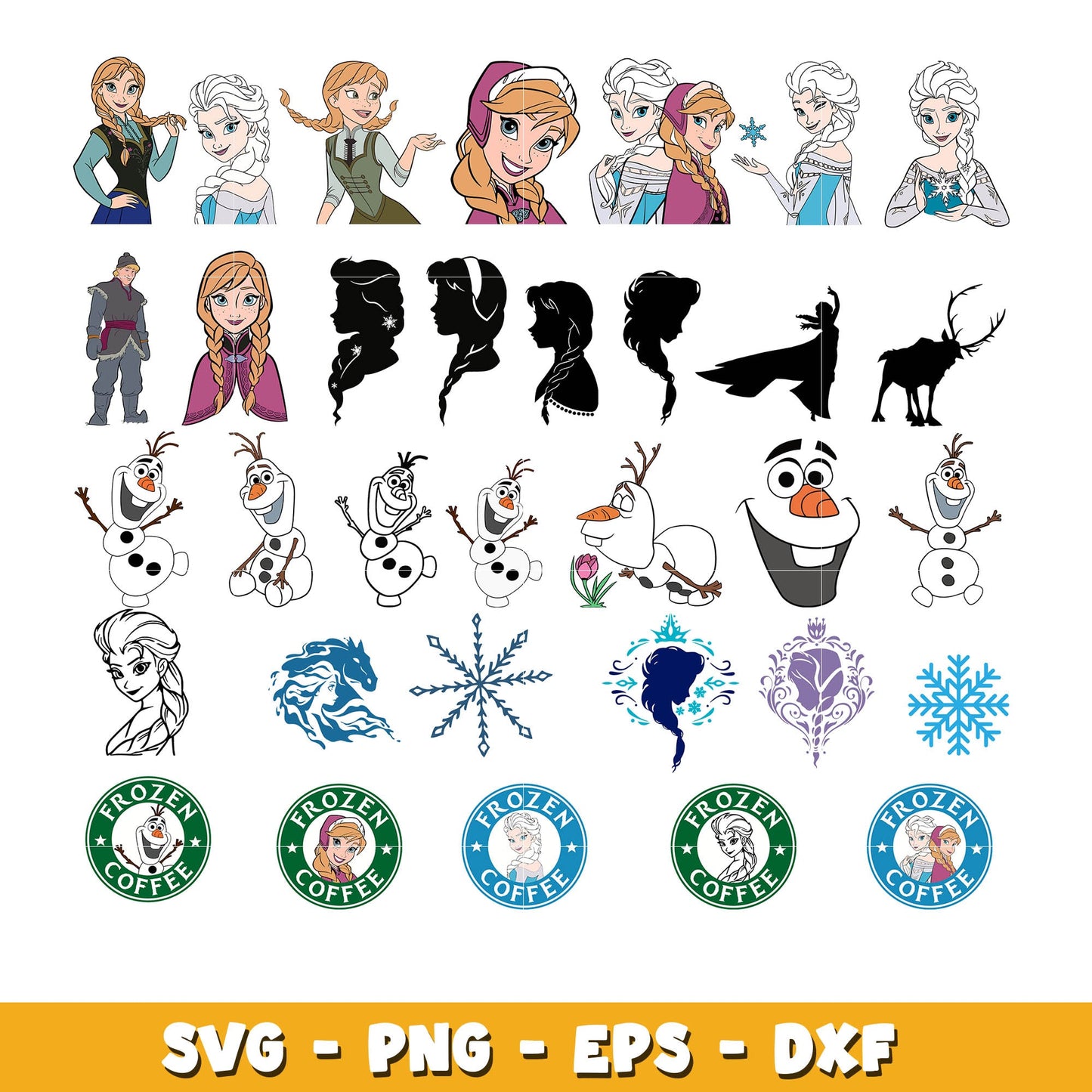 Frozen Anna and Elsa bundle svg, Disney cartoon svg, Digital download