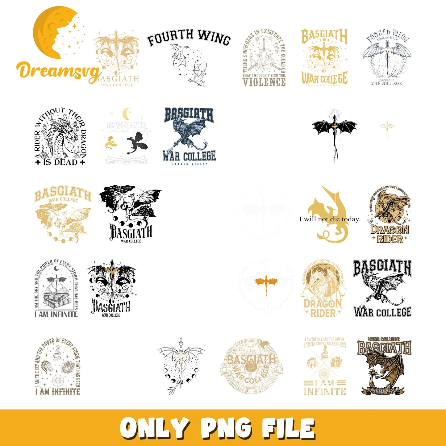 Basgiath war college bundle png, fourth wing dragons png