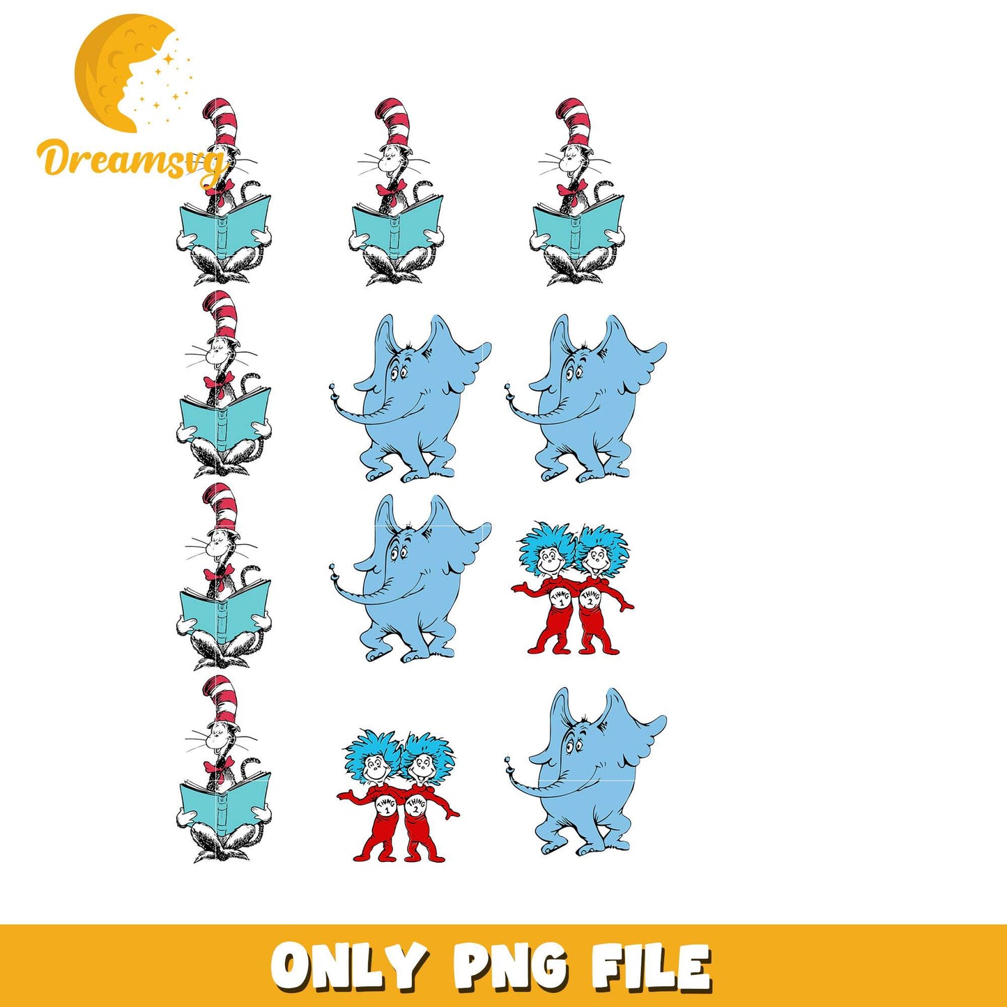 Fun Cat in the Hat and Horton PNG Graphic Design File
