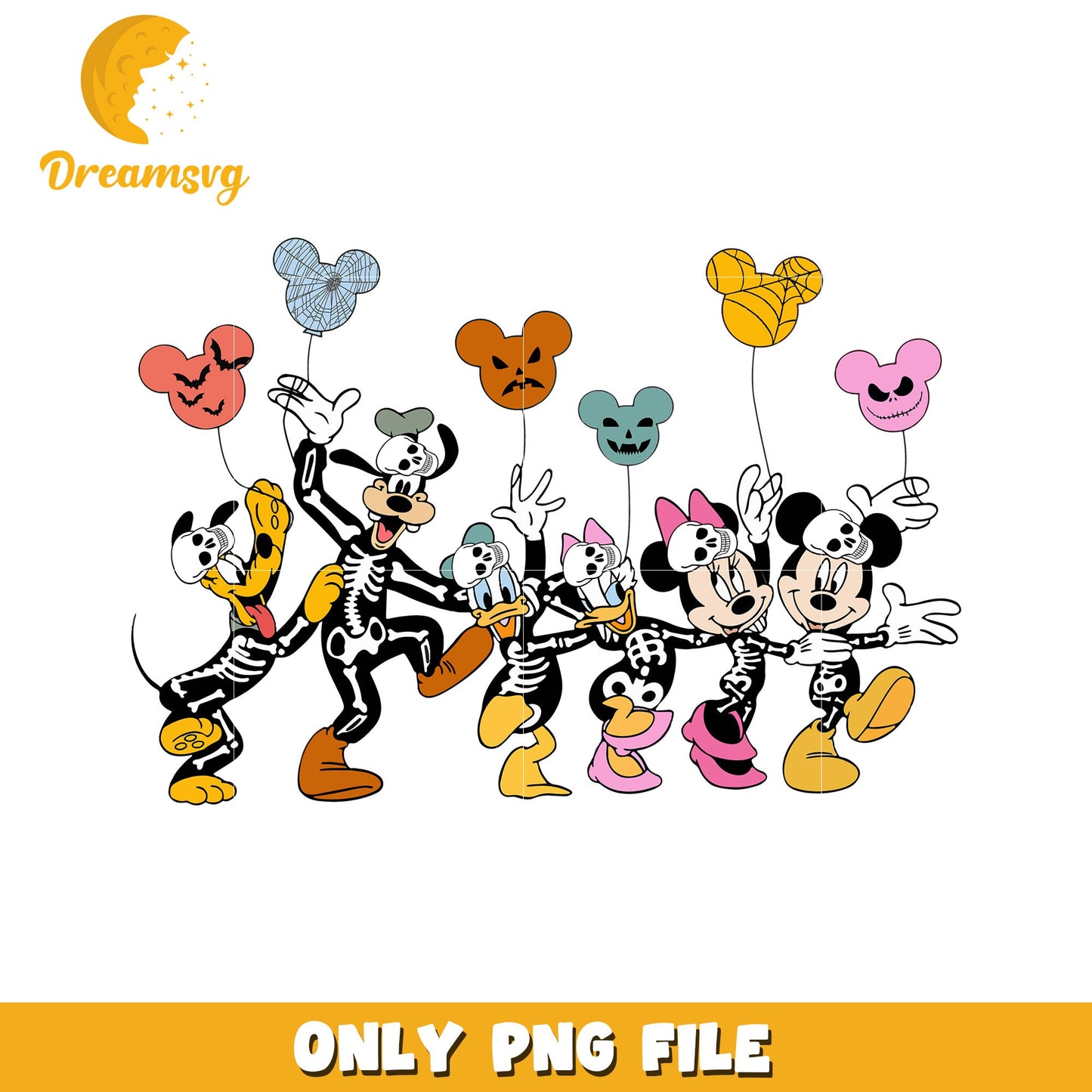 Funny Halloween Mickey Mouse Skeleton PNG Design File