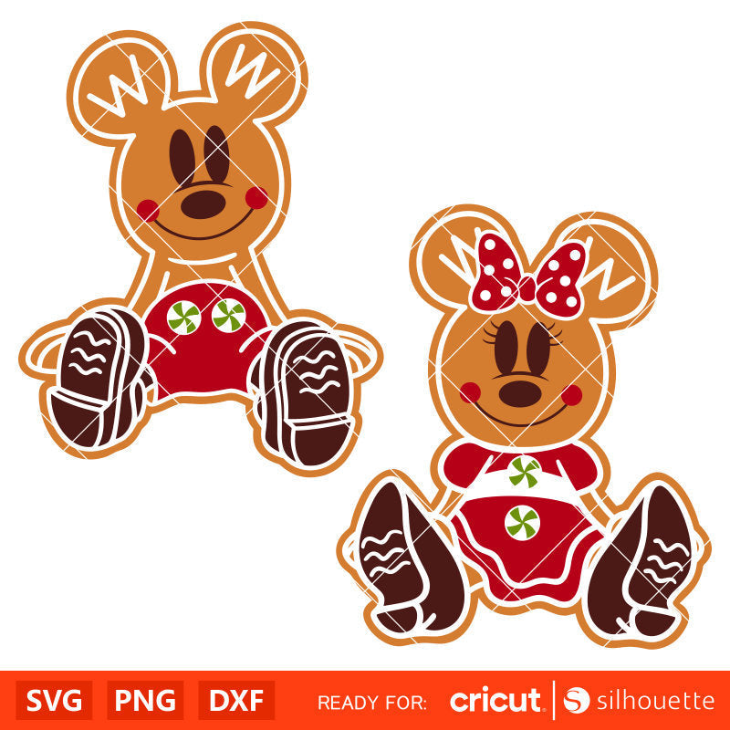Gingerbread Cookie Mickey & Minnie Svg, Christmas Svg, Disney Christmas Svg, Santa Claus Svg, Cricut, Silhouette Vector Cut File