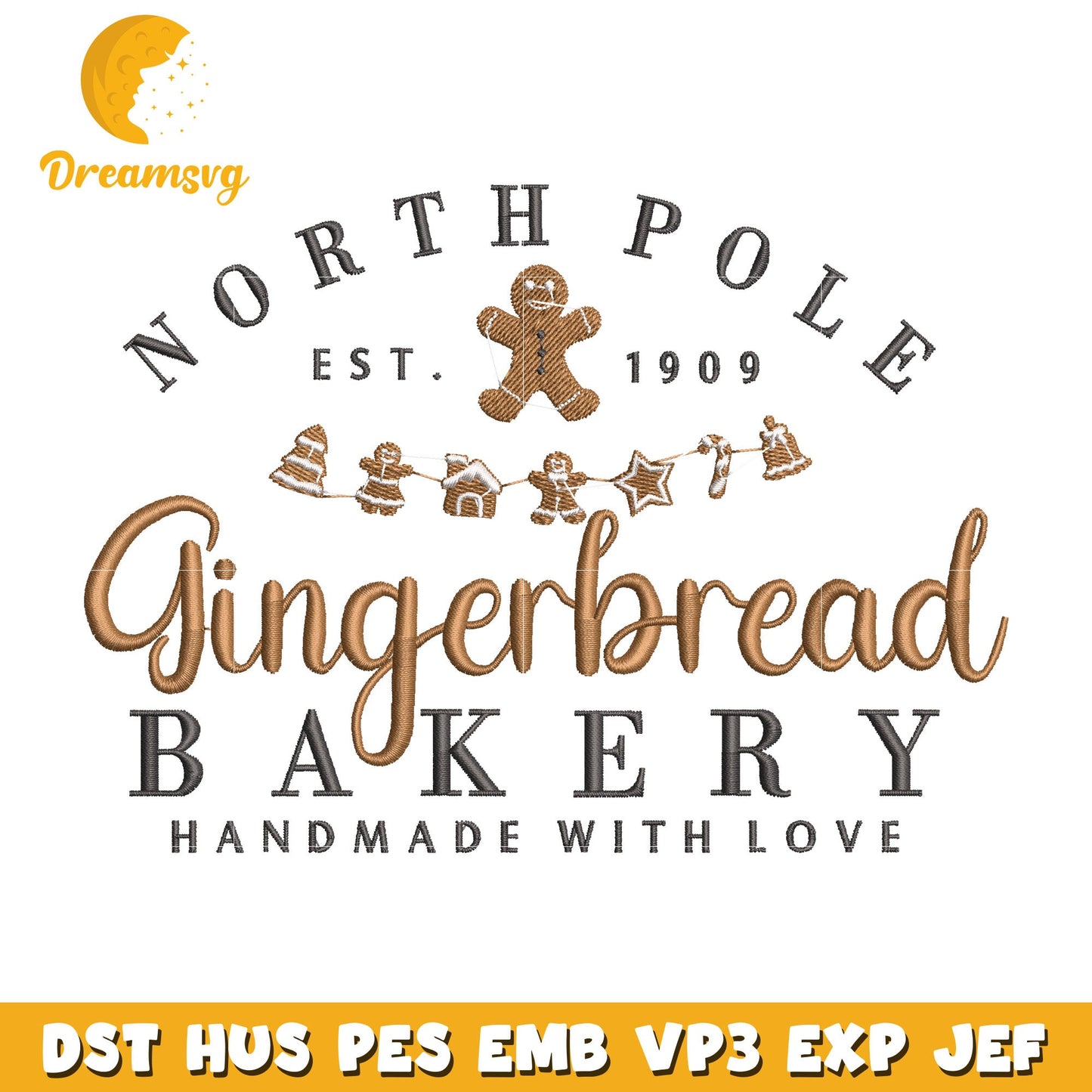 Gingerbread bakery embroidery design