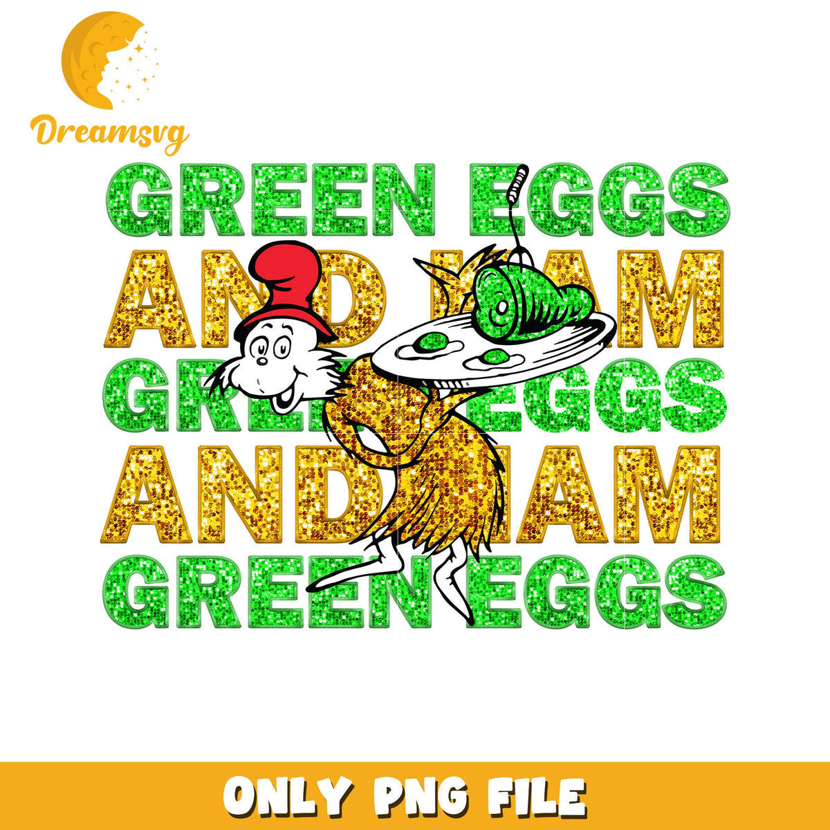 Glitter green eggs and ham png, dr seuss png, cartoon png