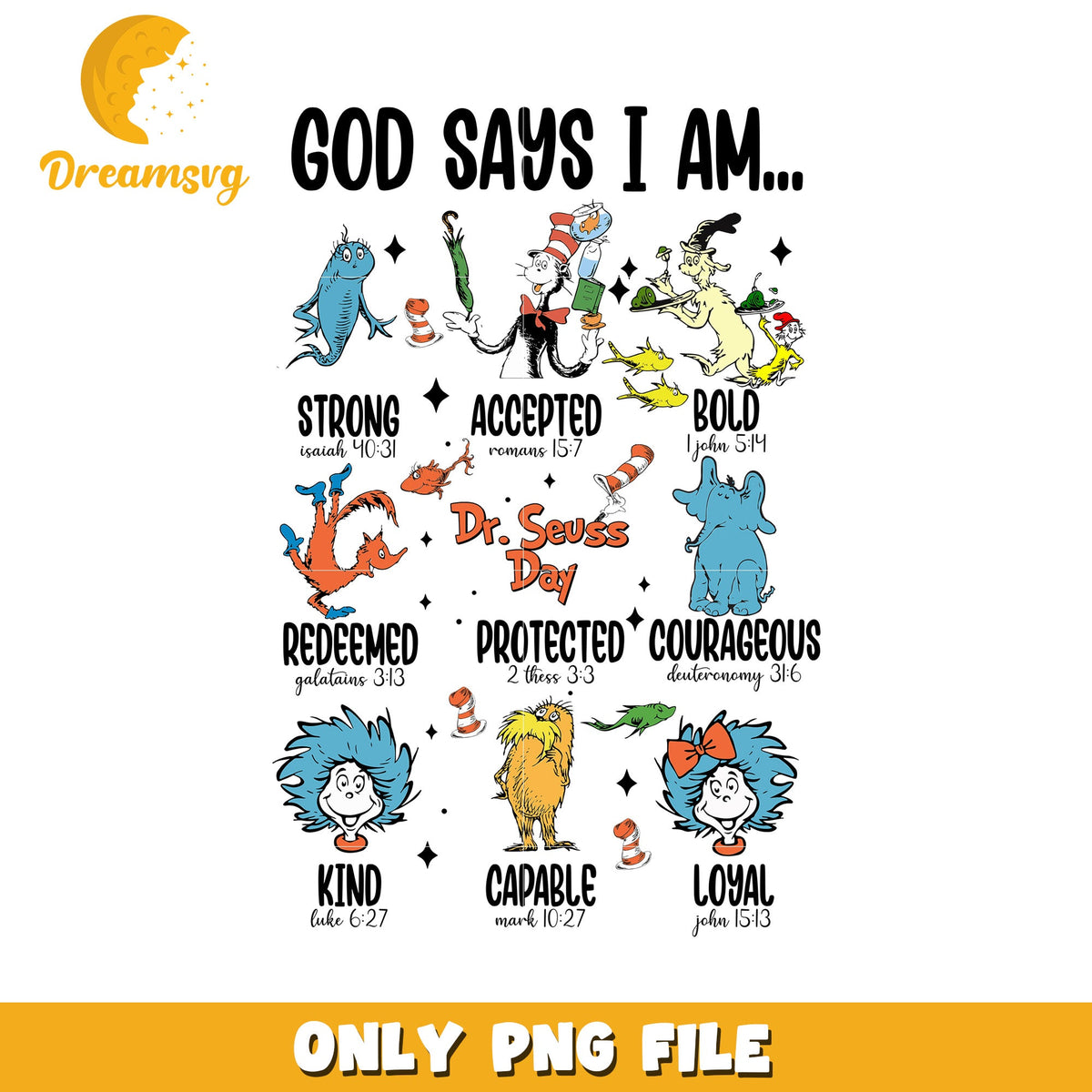 God says I am design png, dr seuss character png, cartoon png