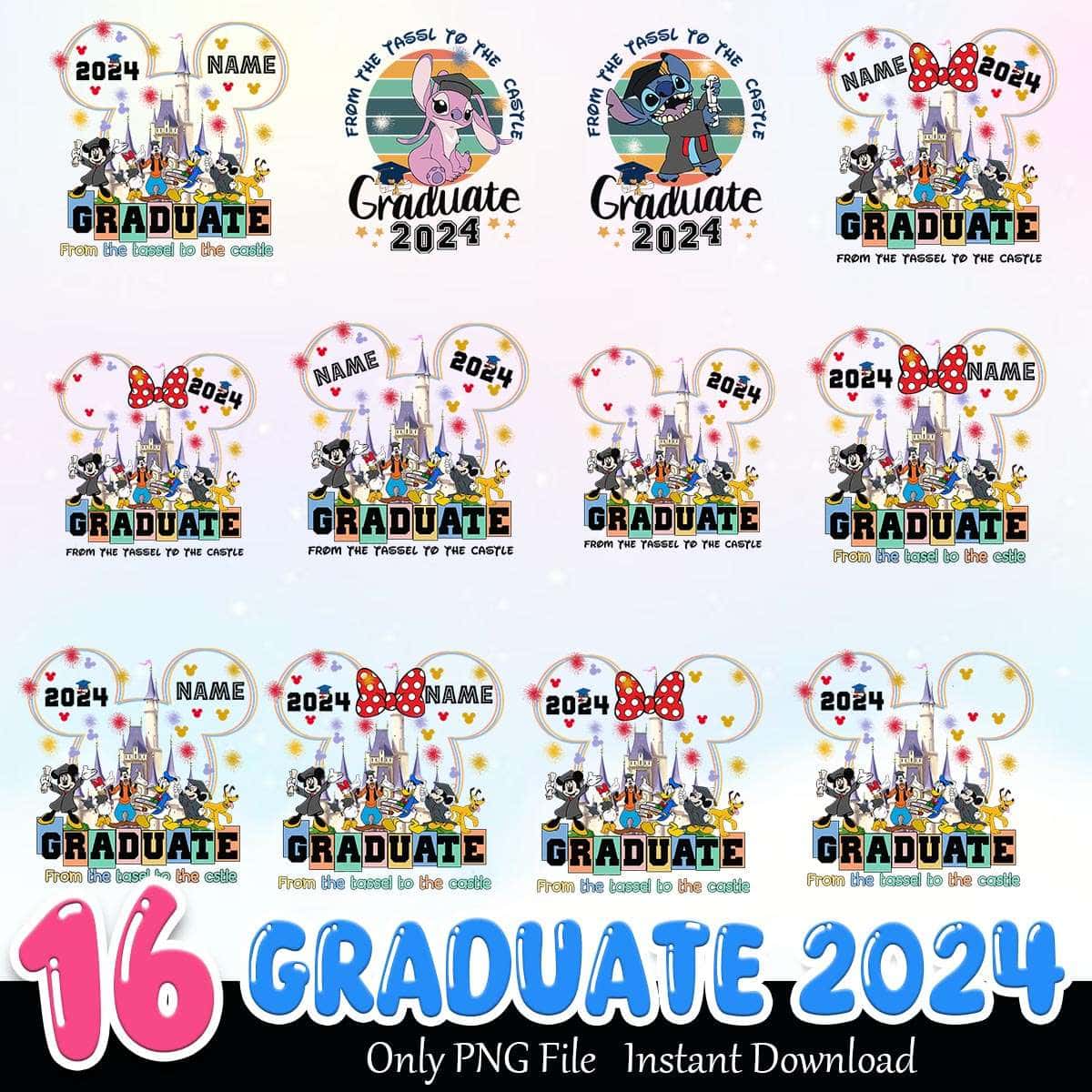 Graduate Disney Bundle PNG 16+ Graduate 2024 PNG Instant Download