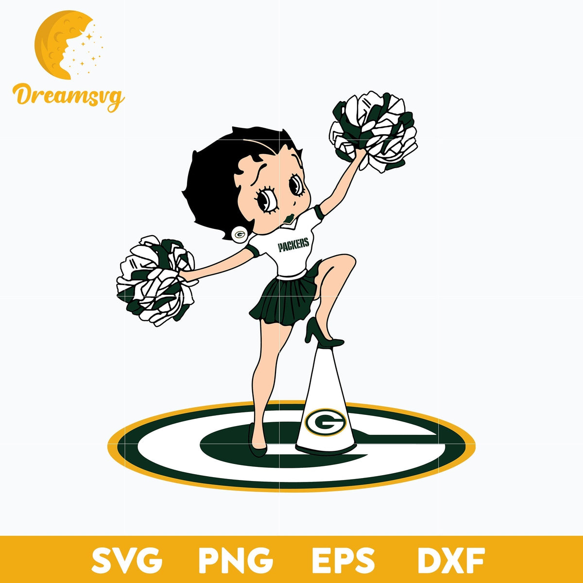 Green Bay Packers Betty Boop Cheerleader Nfl Svg, Green Bay Packers Svg, Sport Svg, Nfl Svg, Png, Dxf, Eps Digital File.