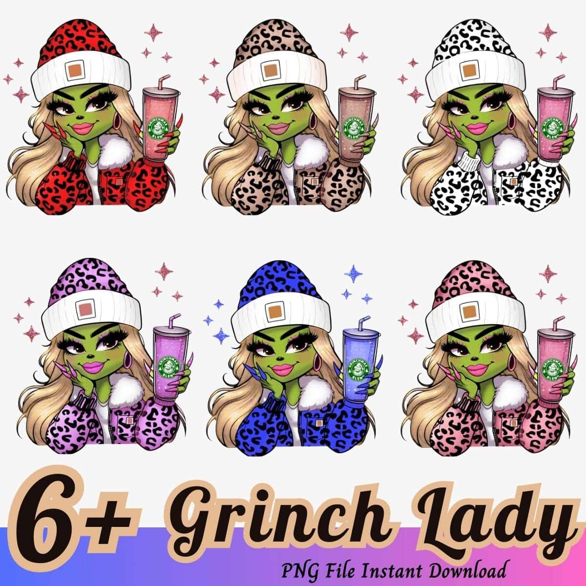 Grinch Lady Bundle PNG 6+ Grinch Boujee PNG Instant Download