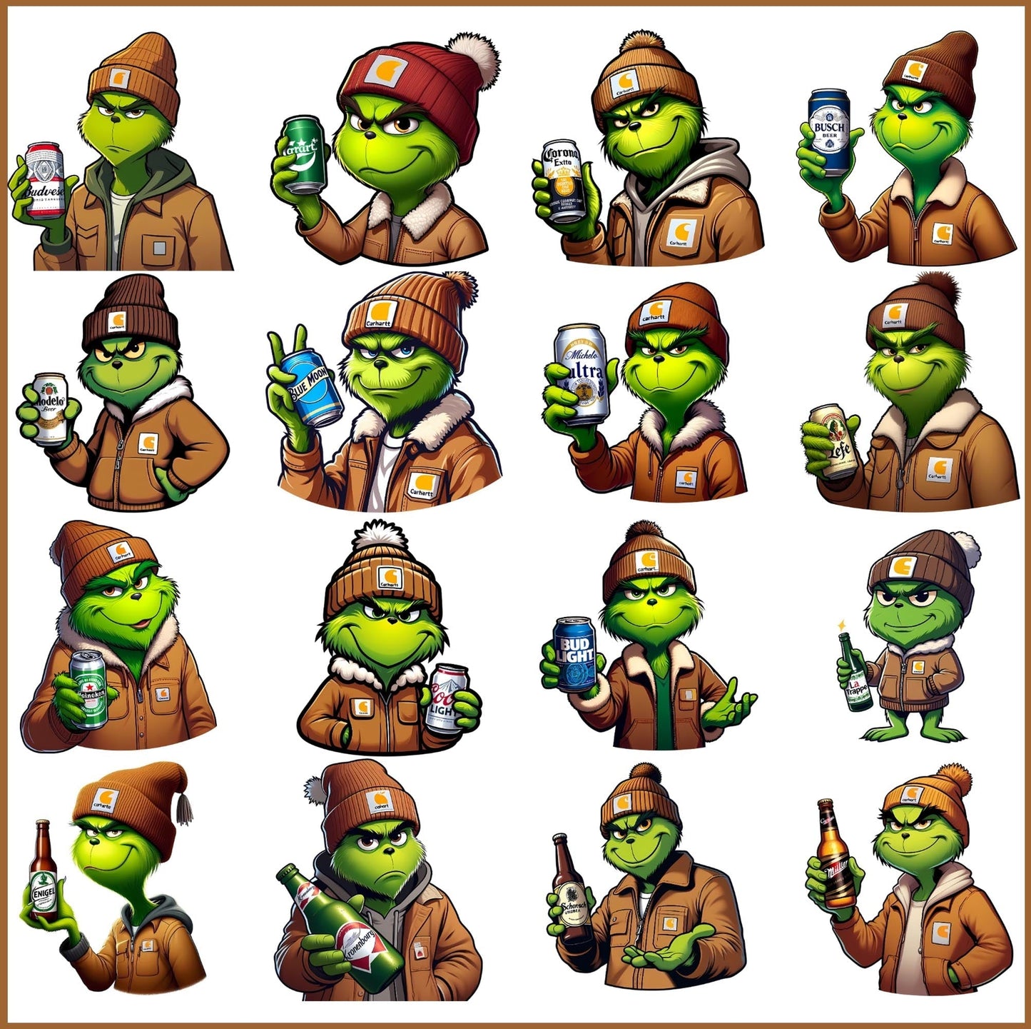 grinch Boujee drinking beer christmas Png Bundle