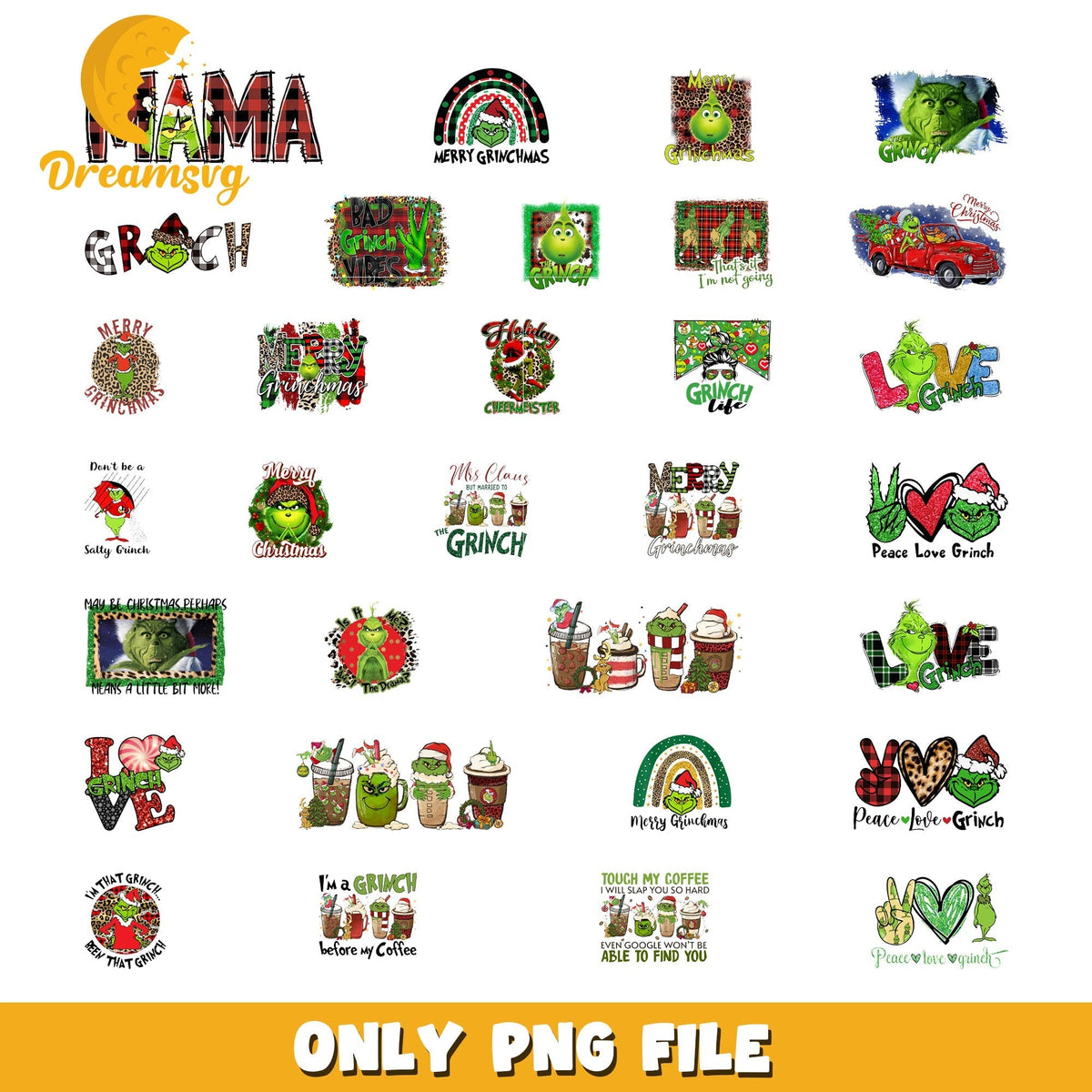 Merry grinchmas buffalo plaid design bundle png, peace love grinch png