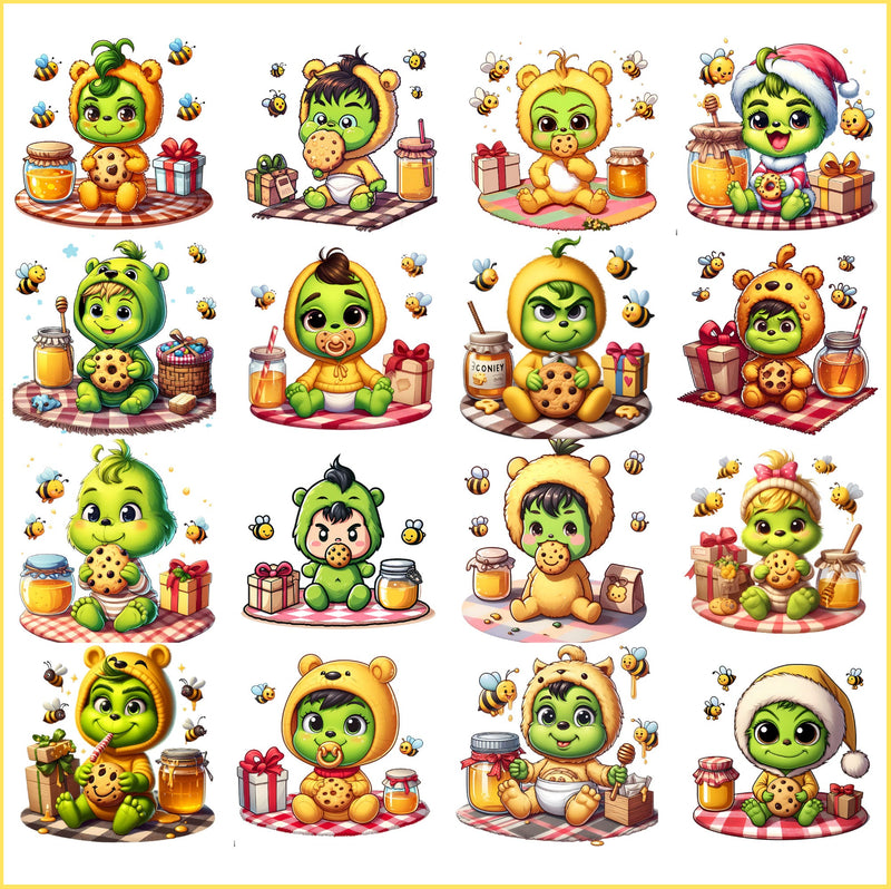 baby Grinch the Pooh christmas png bundle