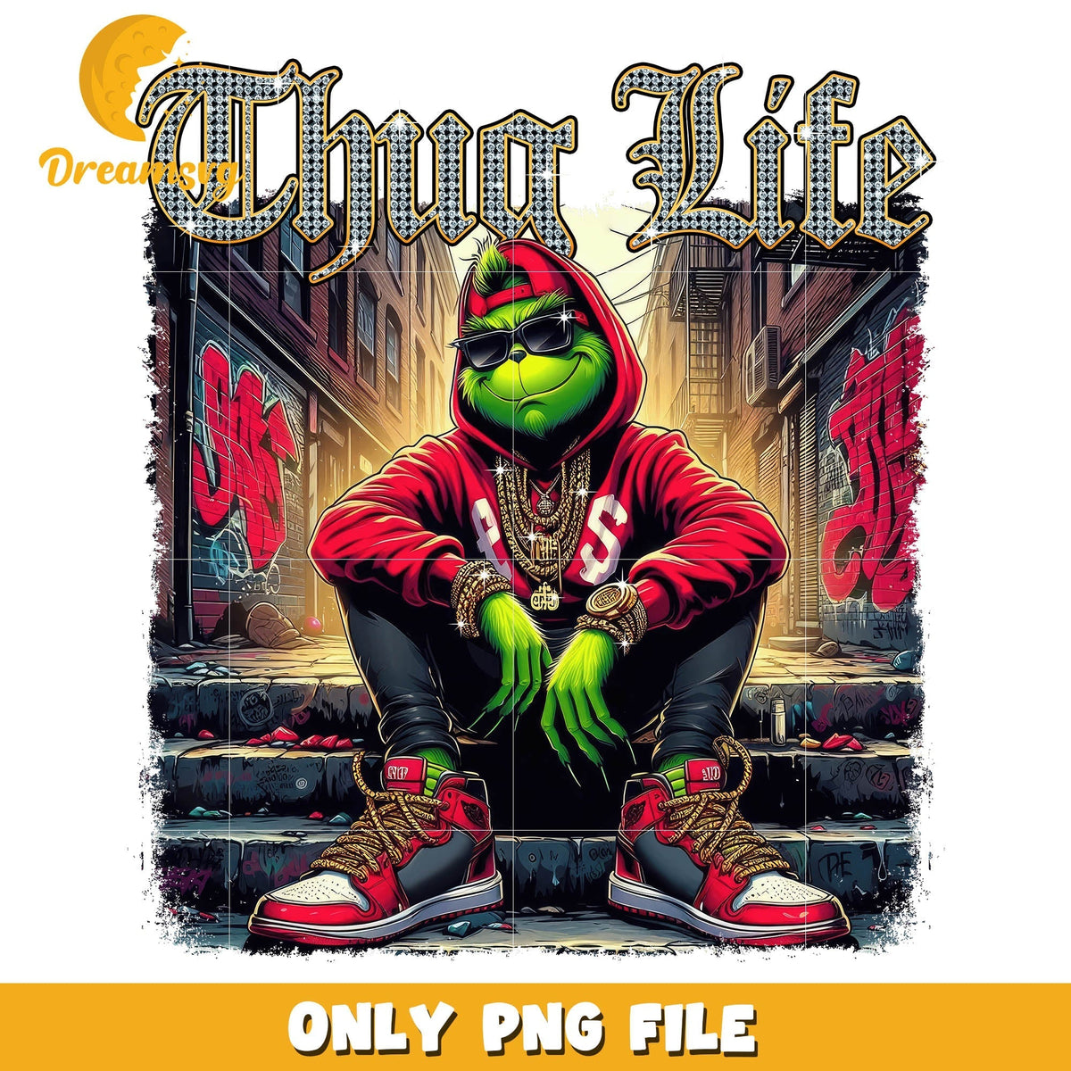 Grinch thug life street style png, grinch street signs png