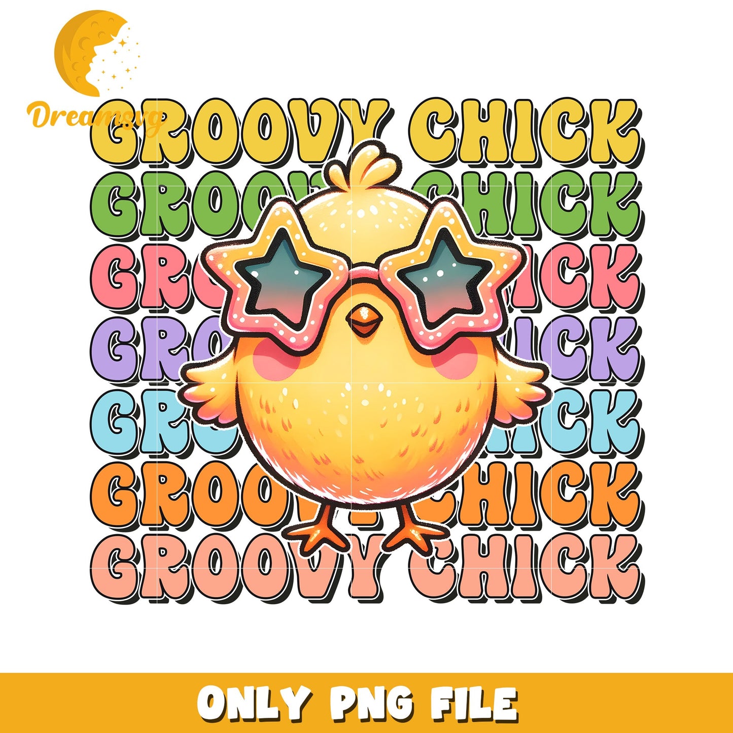 Groovy Chick PNG Retro 70s Chicken Illustration