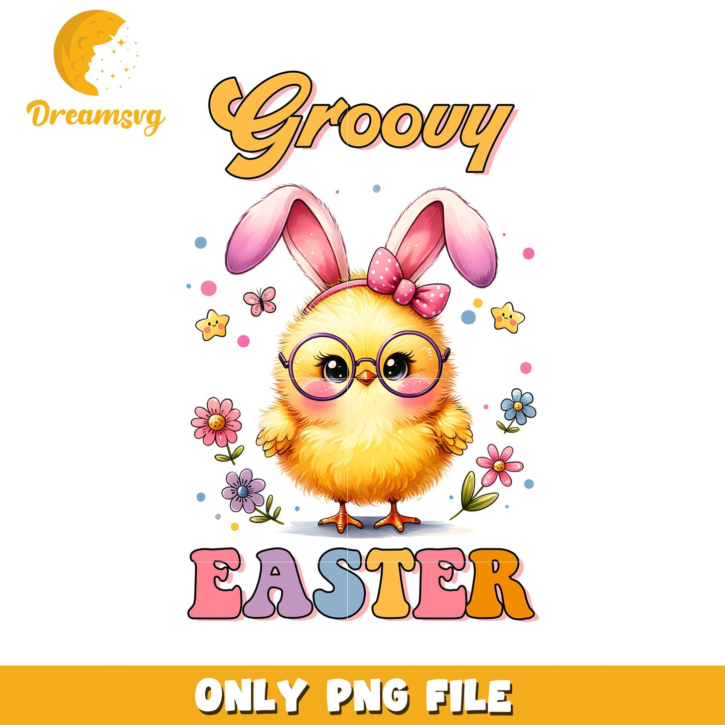 Groovy Easter Chick PNG Cute Bunny Ears Design