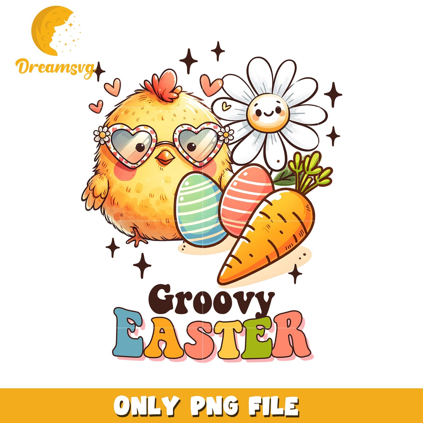 Groovy Easter Chick PNG Cute Cartoon Illustration
