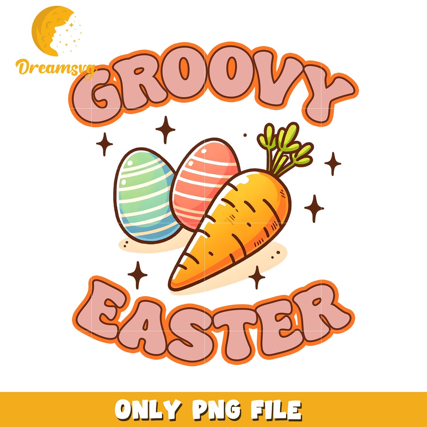 Groovy Easter PNG Carrot & Eggs Design