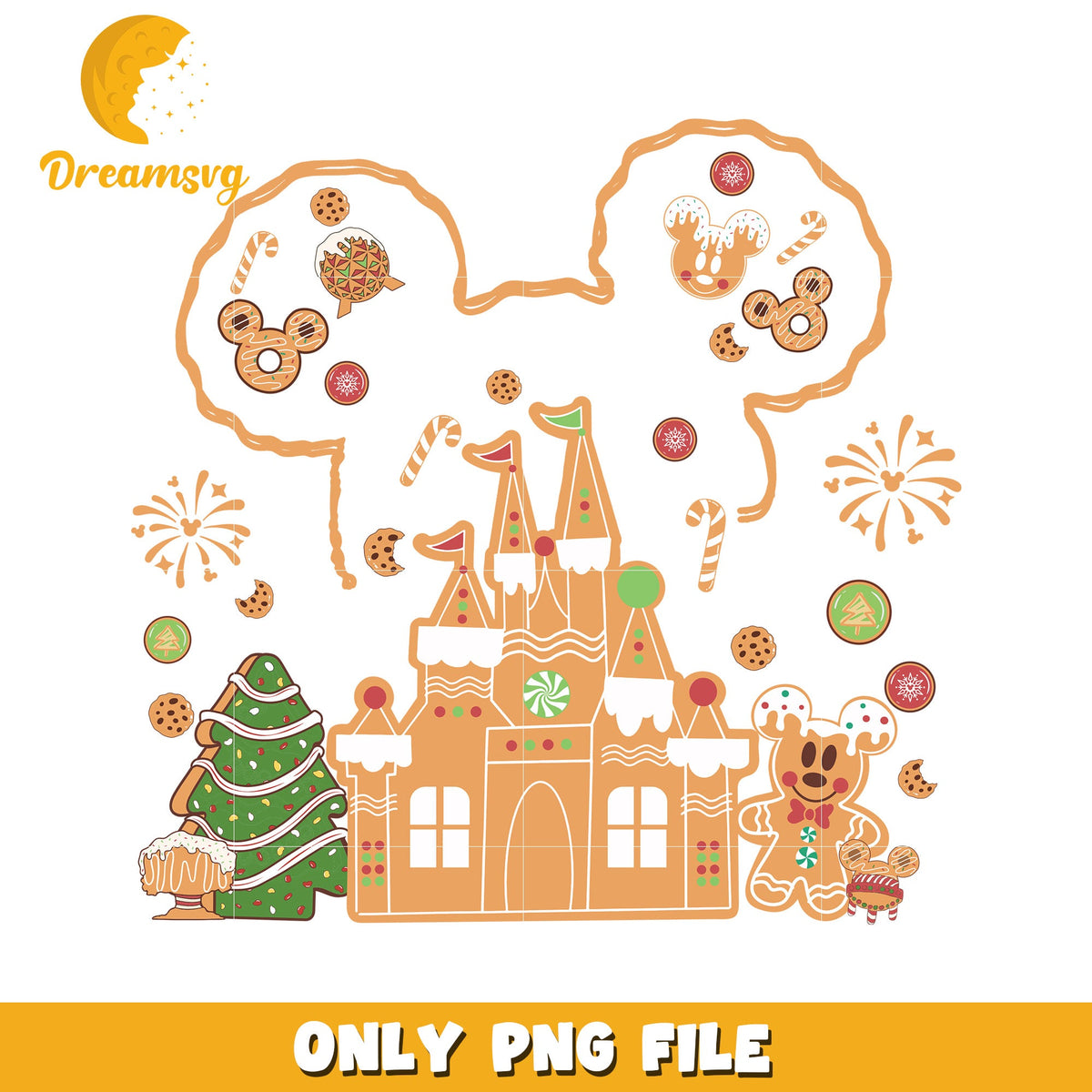 Gungerbread castle mickey png, disney night png, winter sparkle png