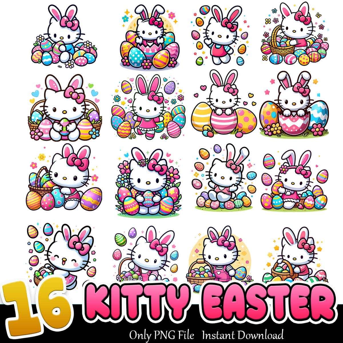 Rabbit Hello Kitty Bundle PNG 16+ Kitty Easter PNG Instant Download