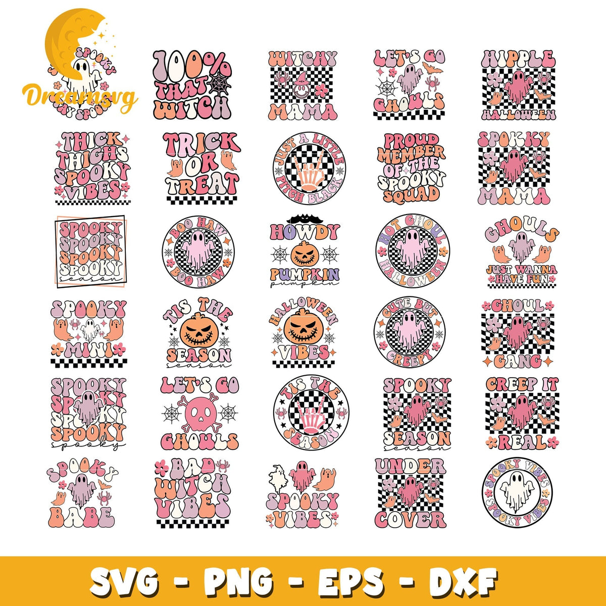 Spooky season logo design bundle svg, cute halloween ghosts svg