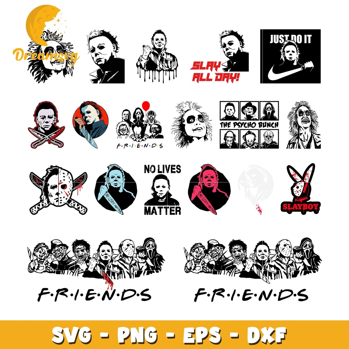 Horror characters friends design bundle svg, horror movie characters svg