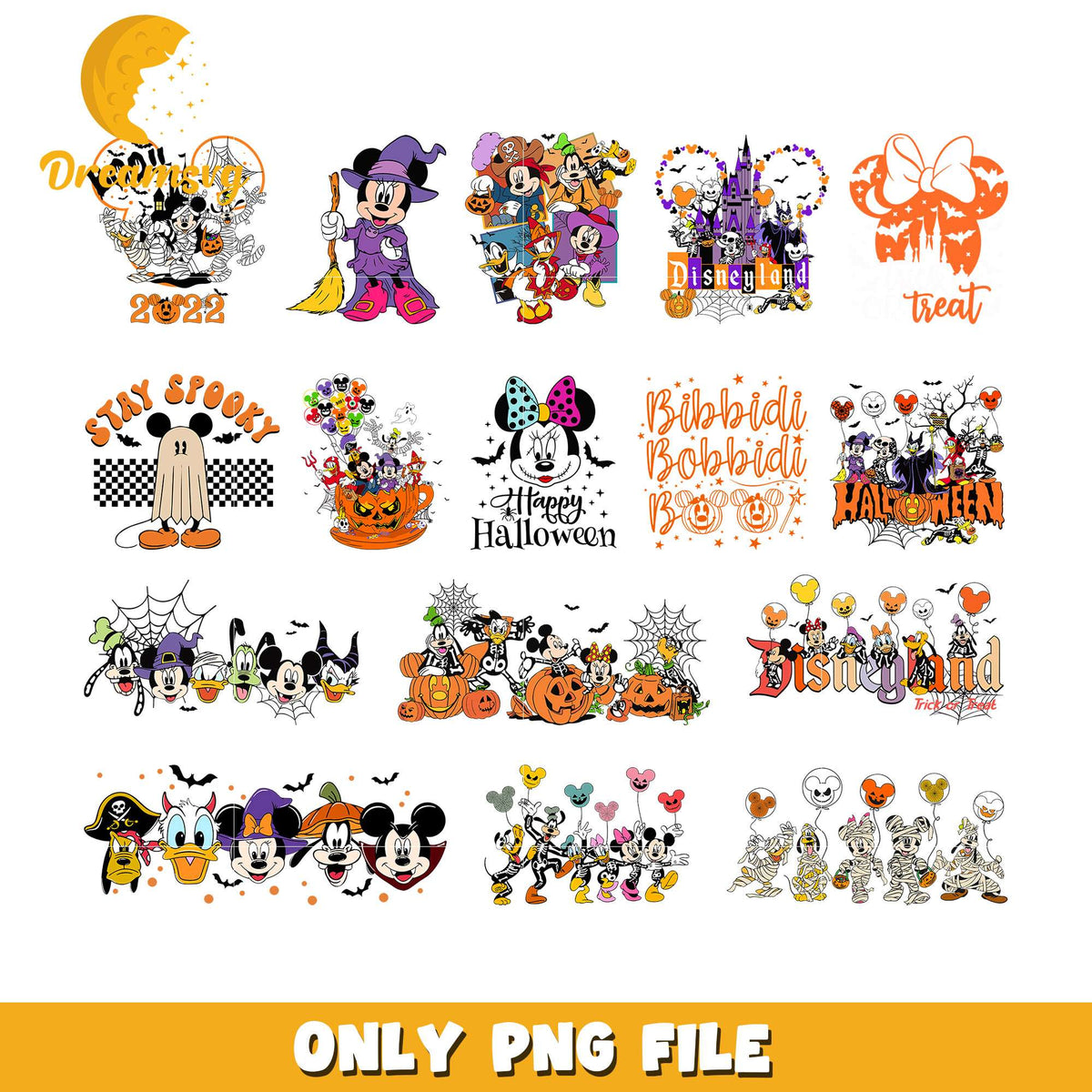 Mickey head halloween design bundle png, mickey and friends png